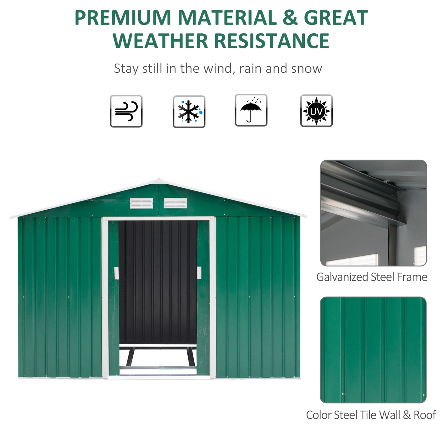 Outsunny 9 x 6FT Garden Metal Storage Shed Outdoor Storage Shed with Foundation Ventilation & Doors, Green MyLibelula