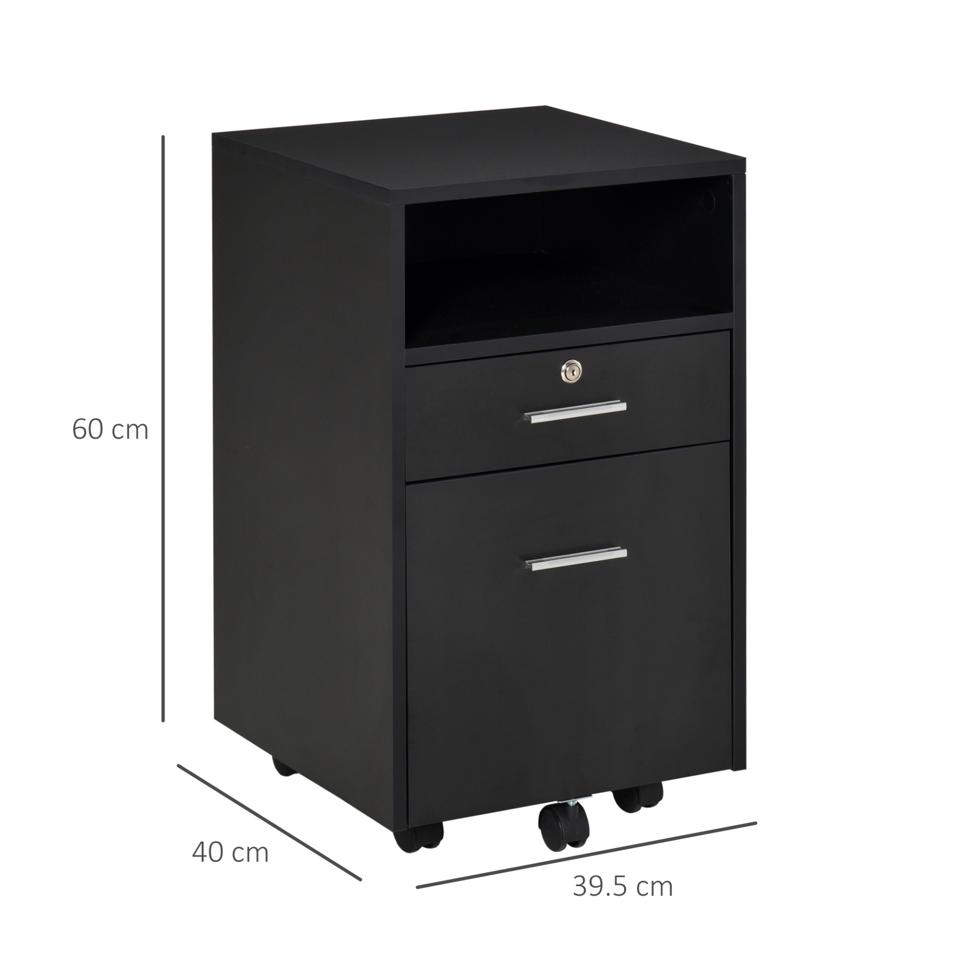 Vinsetto Black Mobile File Cabinet - Lockable Storage Unit for Office, Bedroom & Living Room - 39.5x40x65cm MyLibelula