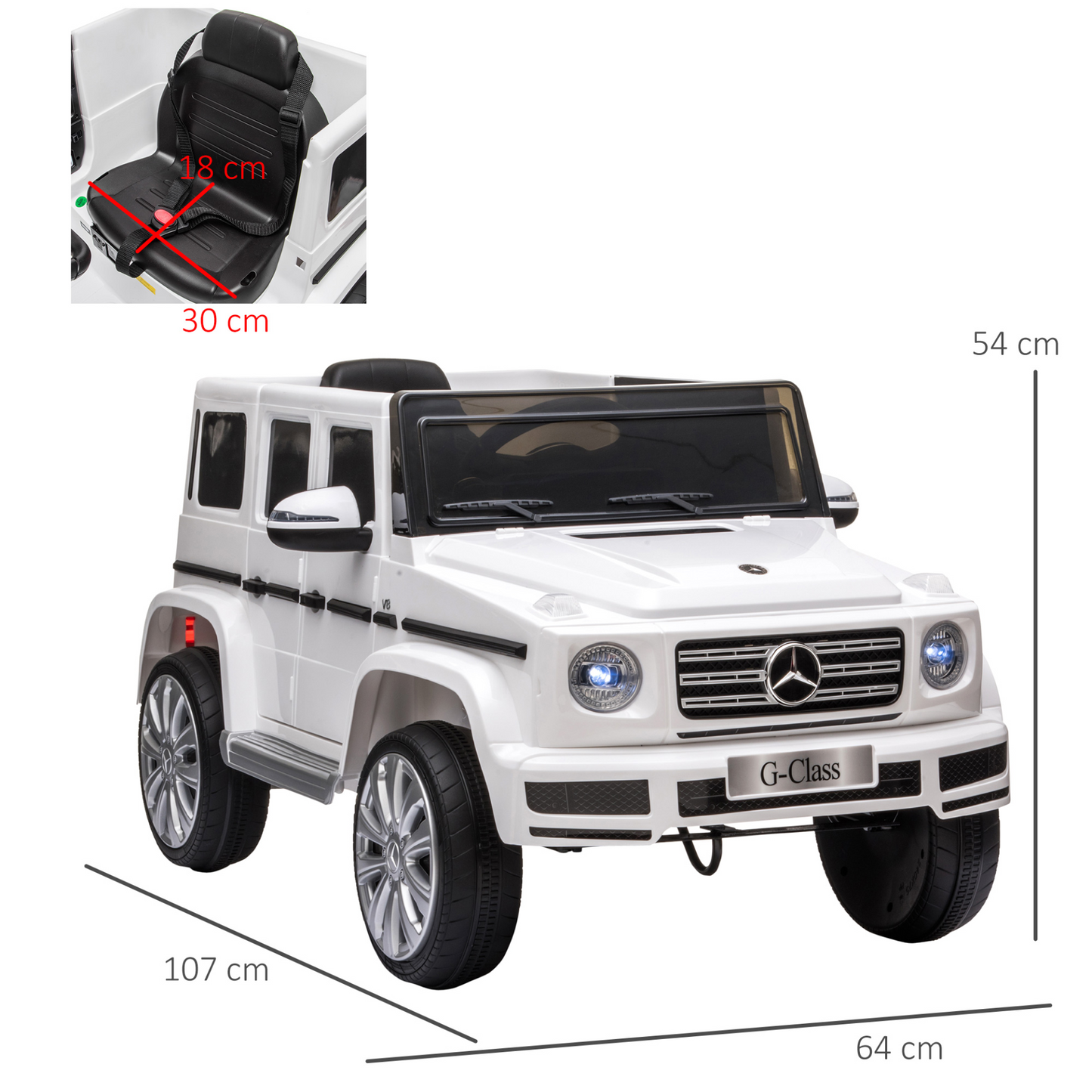 HOMCOM 12V Mercedes Benz G500 Kids Ride On Car with Parental Remote, Music & Lights - White MyLibelula