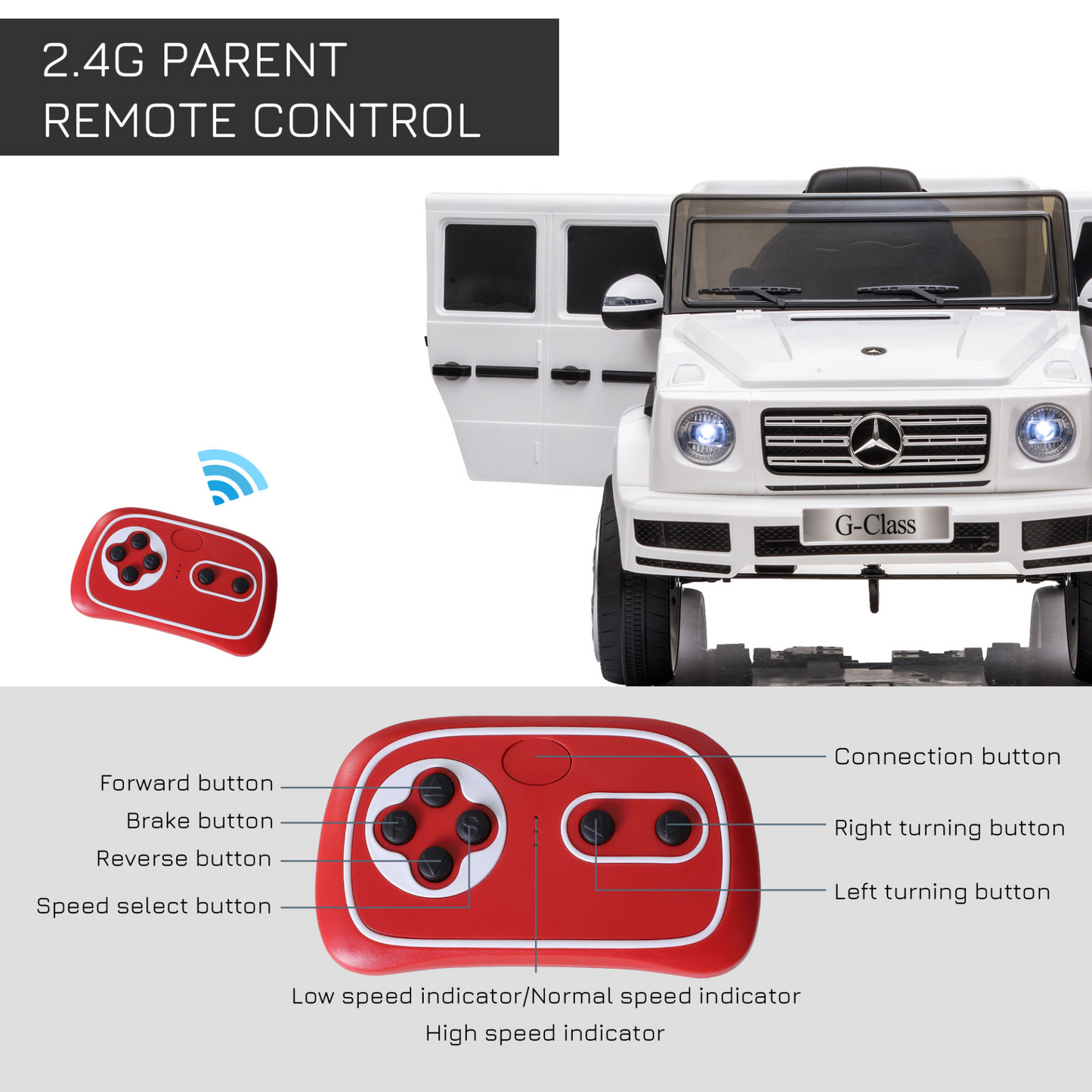 HOMCOM 12V Mercedes Benz G500 Kids Ride On Car with Parental Remote, Music & Lights - White MyLibelula