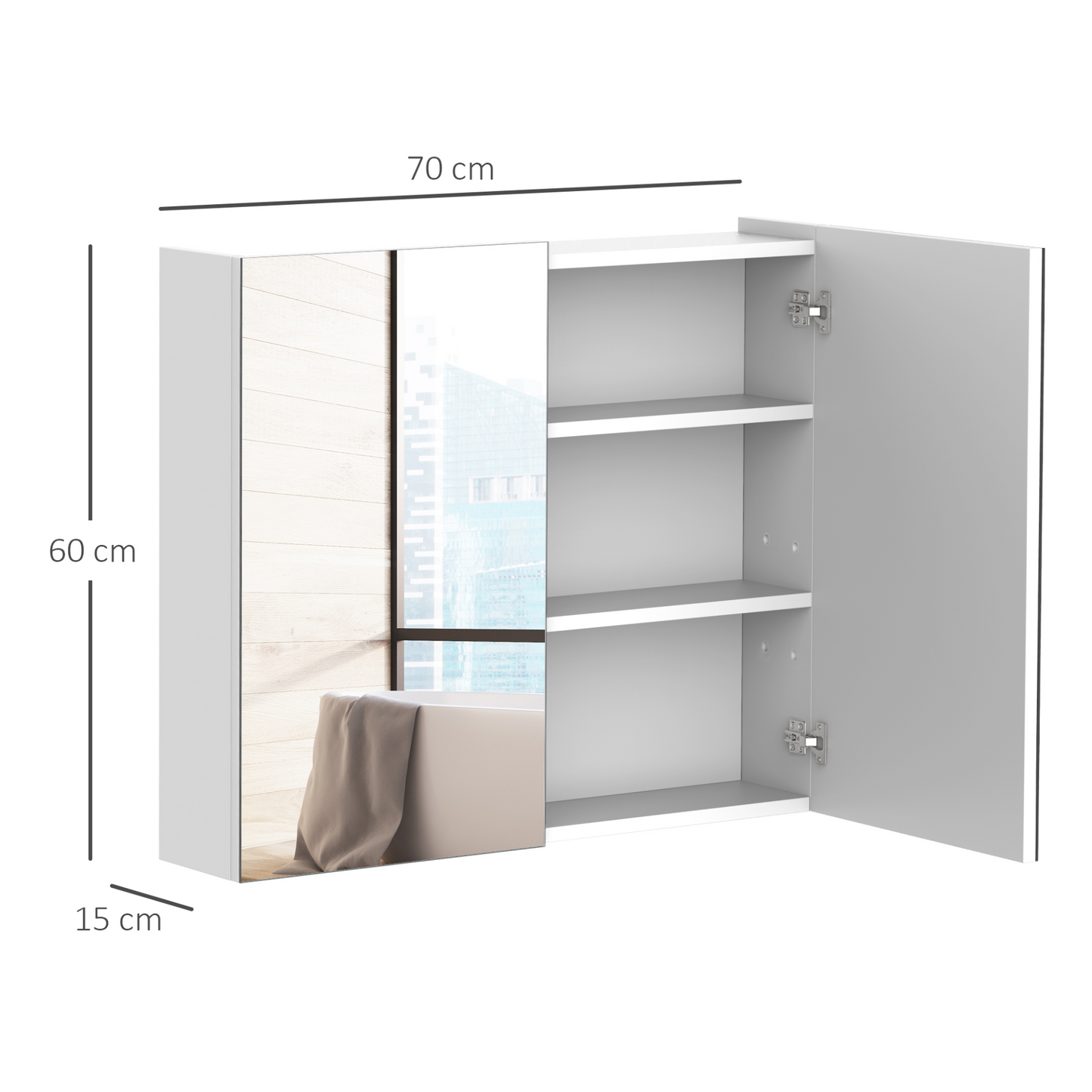 HOMCOM Bathroom Wall Cabinet, Cupboard with Mirror, Storage Cabinet with Adjustable Shelf and Double Door, White MyLibelula