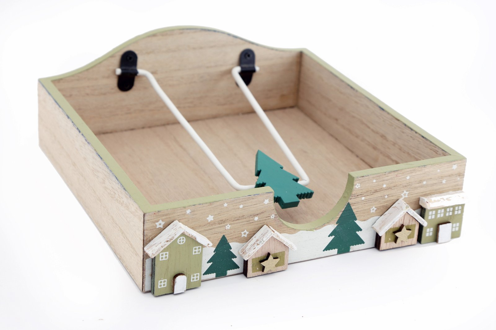 Festive Christmas House Napkin Holder 18.5cm - Charming Wooden Tray with Village Scene MyLibelula