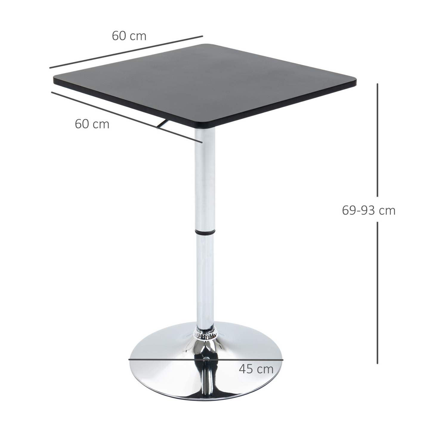 HOMCOM Modern Adjustable Counter Bar Table with 360° Swivel Tabletop & Electroplated Base - Black & Silver MyLibelula