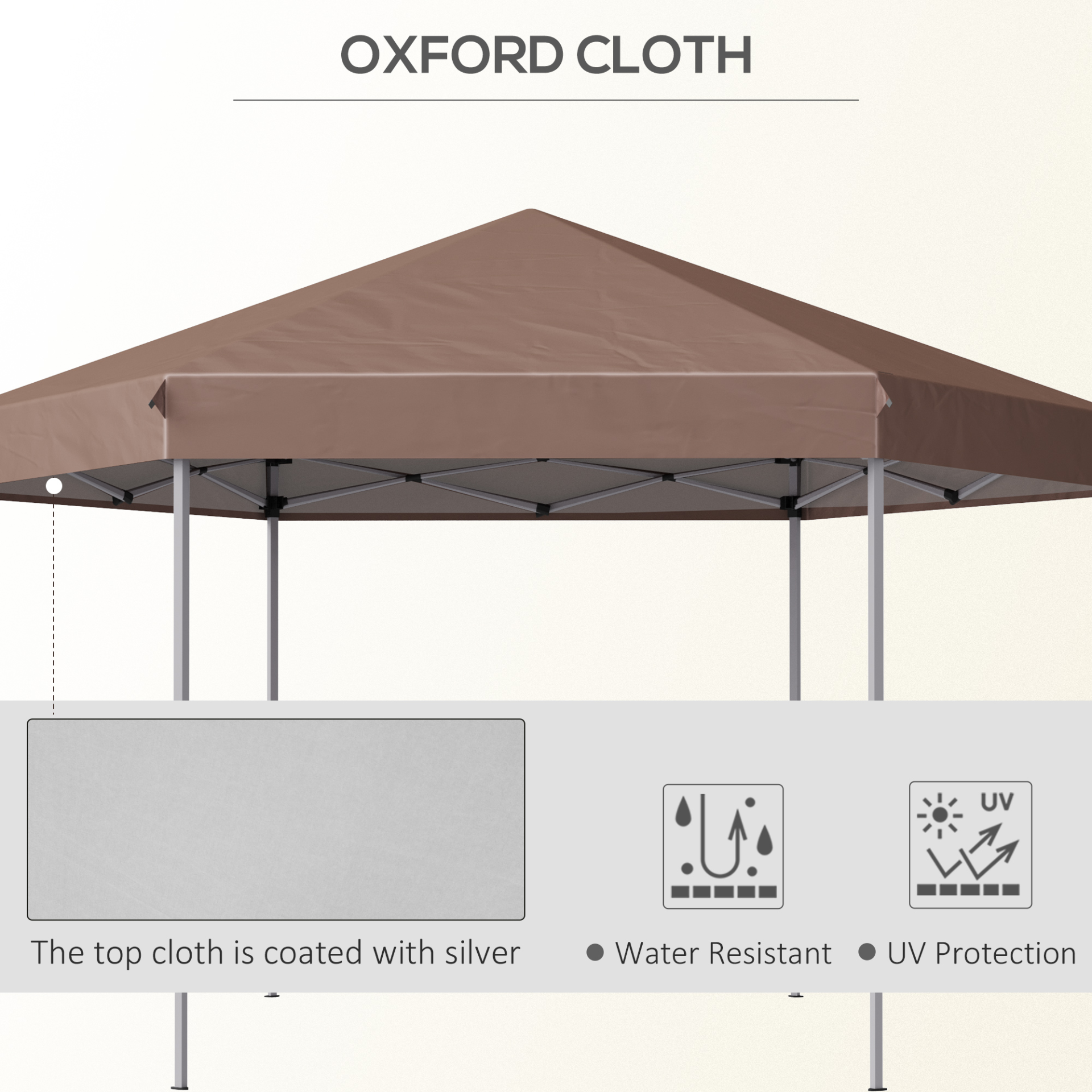 Outsunny 4x4m Hexagonal Garden Pop up Gazebo Marquee Party Tent Wedding Canopy Height Adjustable with Storage Bag - Brown MyLibelula