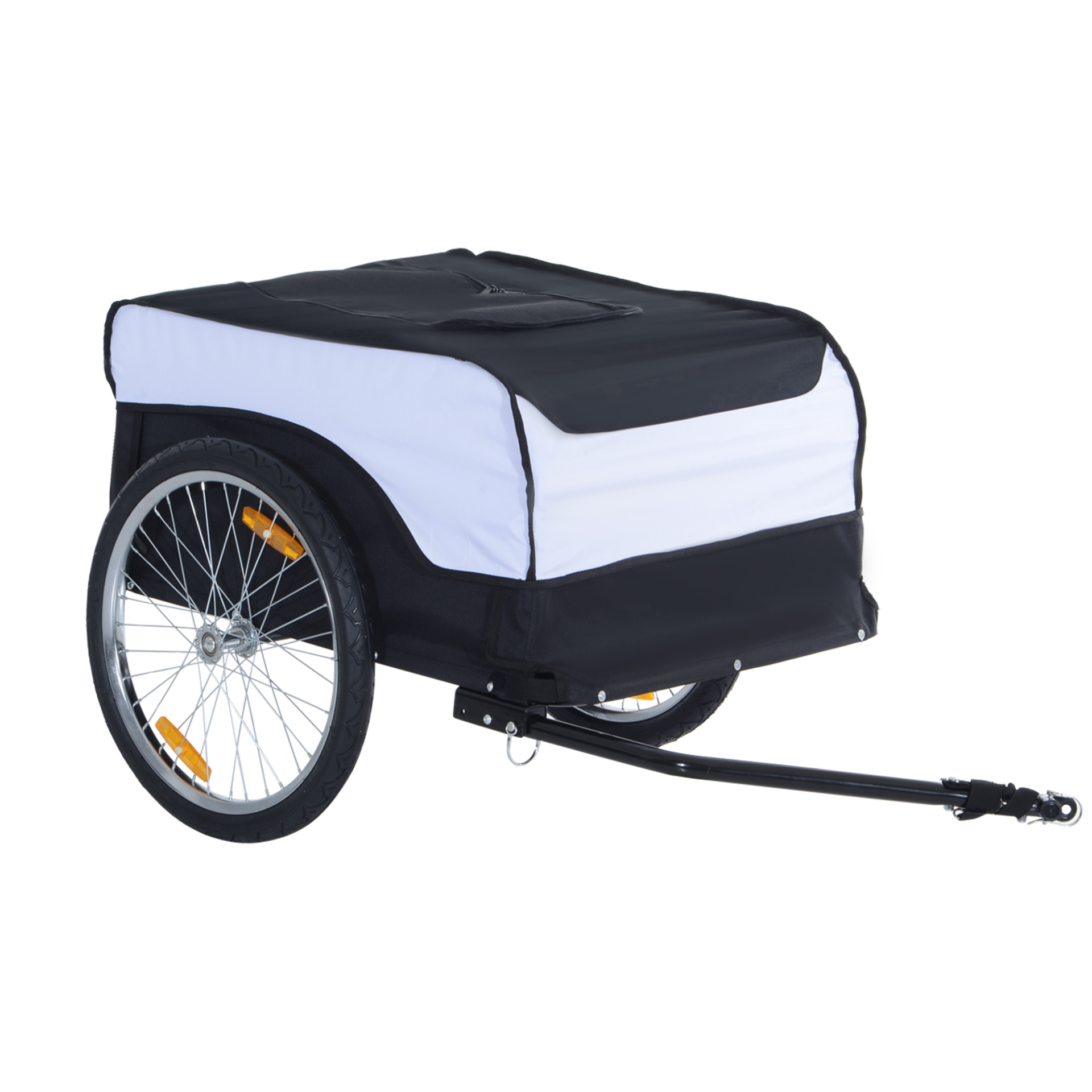 HOMCOM Folding Bike Trailer Cargo in Steel Frame | Extra Bicycle Storage with Removable Cover and Universal Hitch (White & Black) MyLibelula