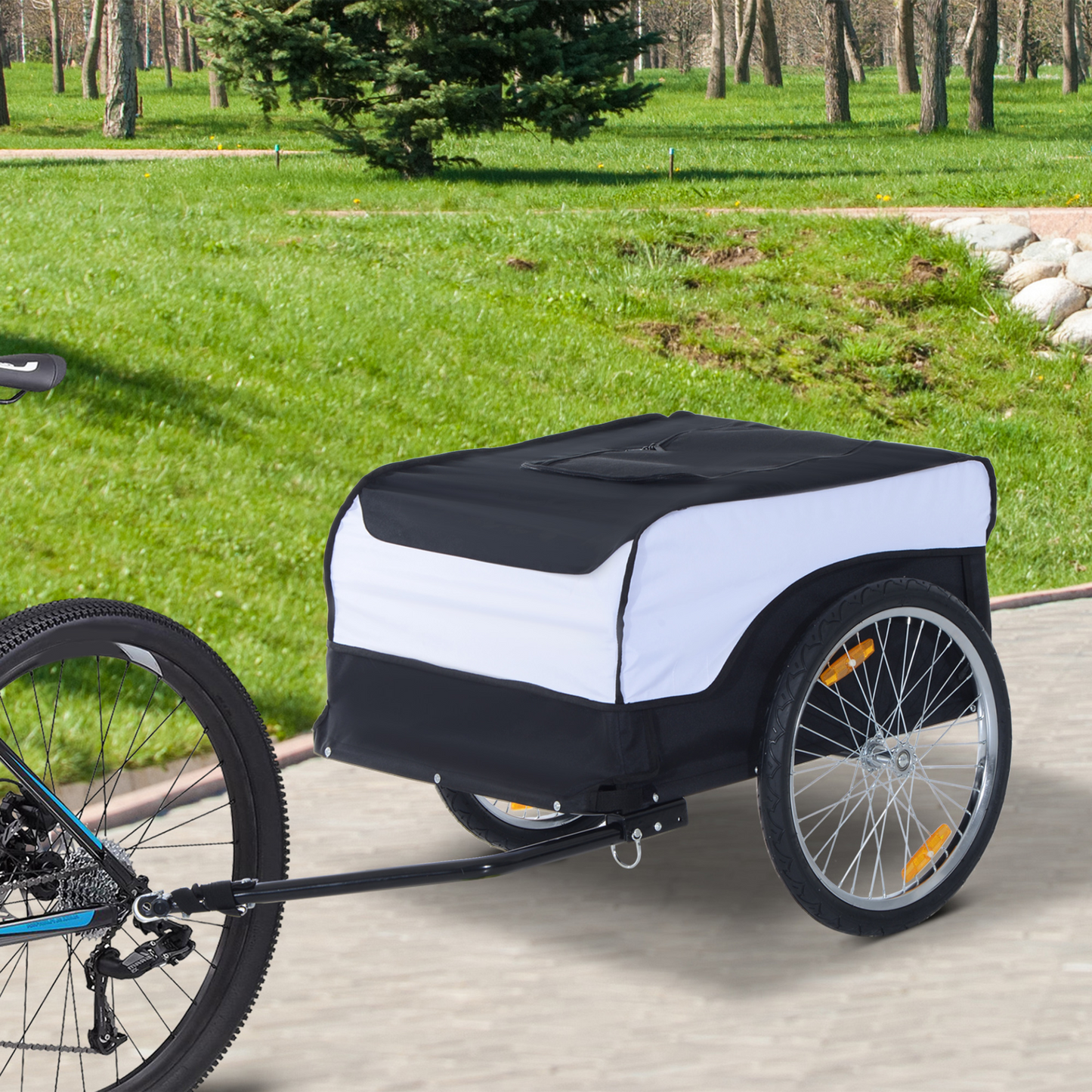 HOMCOM Folding Bike Trailer Cargo in Steel Frame | Extra Bicycle Storage with Removable Cover and Universal Hitch (White & Black) MyLibelula