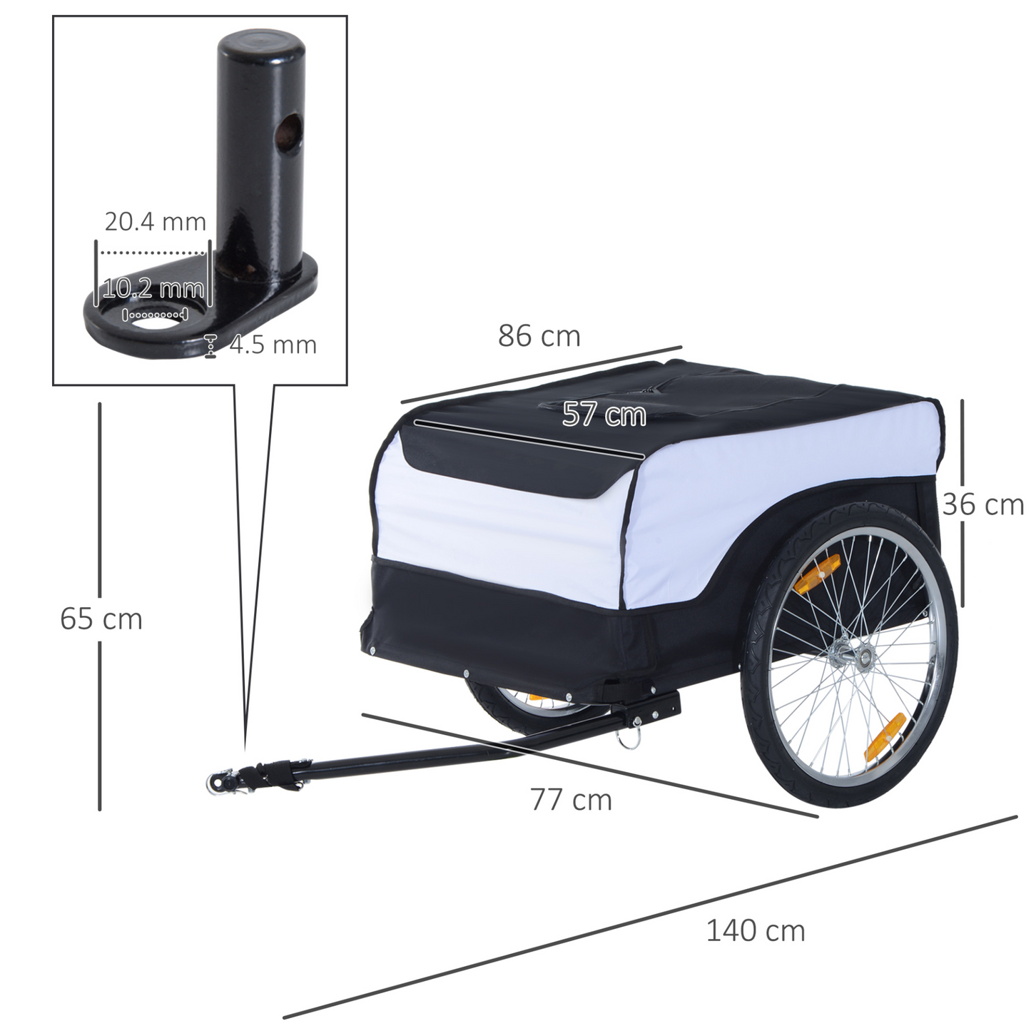 HOMCOM Folding Bike Trailer Cargo in Steel Frame | Extra Bicycle Storage with Removable Cover and Universal Hitch (White & Black) MyLibelula