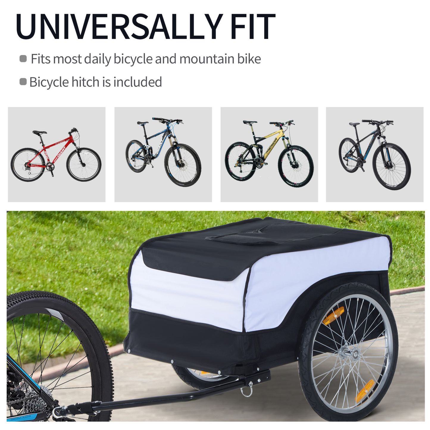 HOMCOM Folding Bike Trailer Cargo in Steel Frame | Extra Bicycle Storage with Removable Cover and Universal Hitch (White & Black) MyLibelula