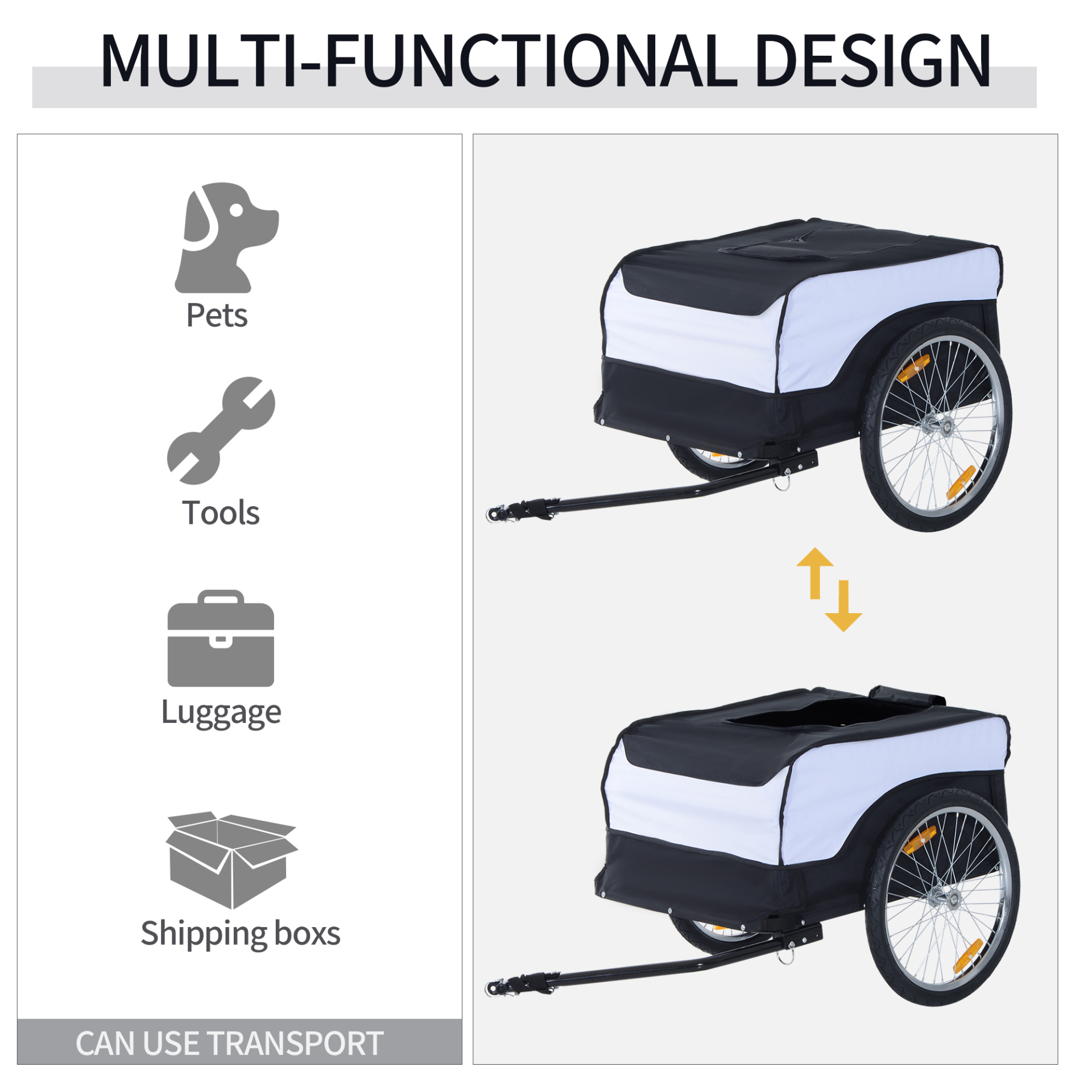 HOMCOM Folding Bike Trailer Cargo in Steel Frame | Extra Bicycle Storage with Removable Cover and Universal Hitch (White & Black) MyLibelula