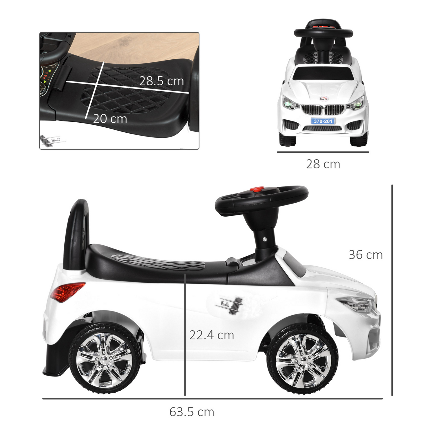 HOMCOM Ride On Car for Toddlers, Foot to Floor Sliding Car with Horn, Music, Lights & Storage, White MyLibelula