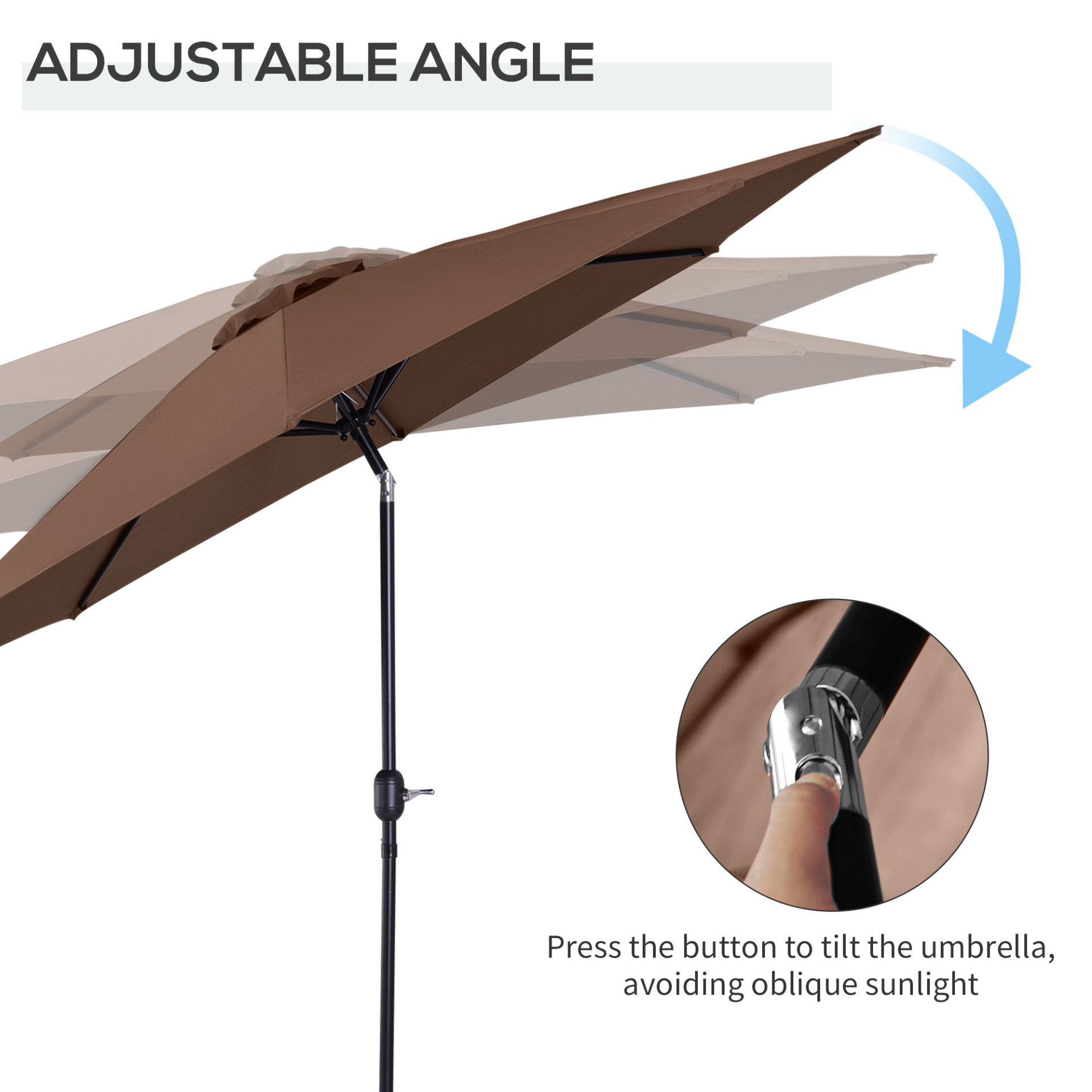 Outsunny 3(m) Tilting Parasol Garden Umbrellas, Outdoor Sun Shade with 8 Ribs, Tilt and Crank Handle for Balcony, Bench, Garden, Coffee MyLibelula