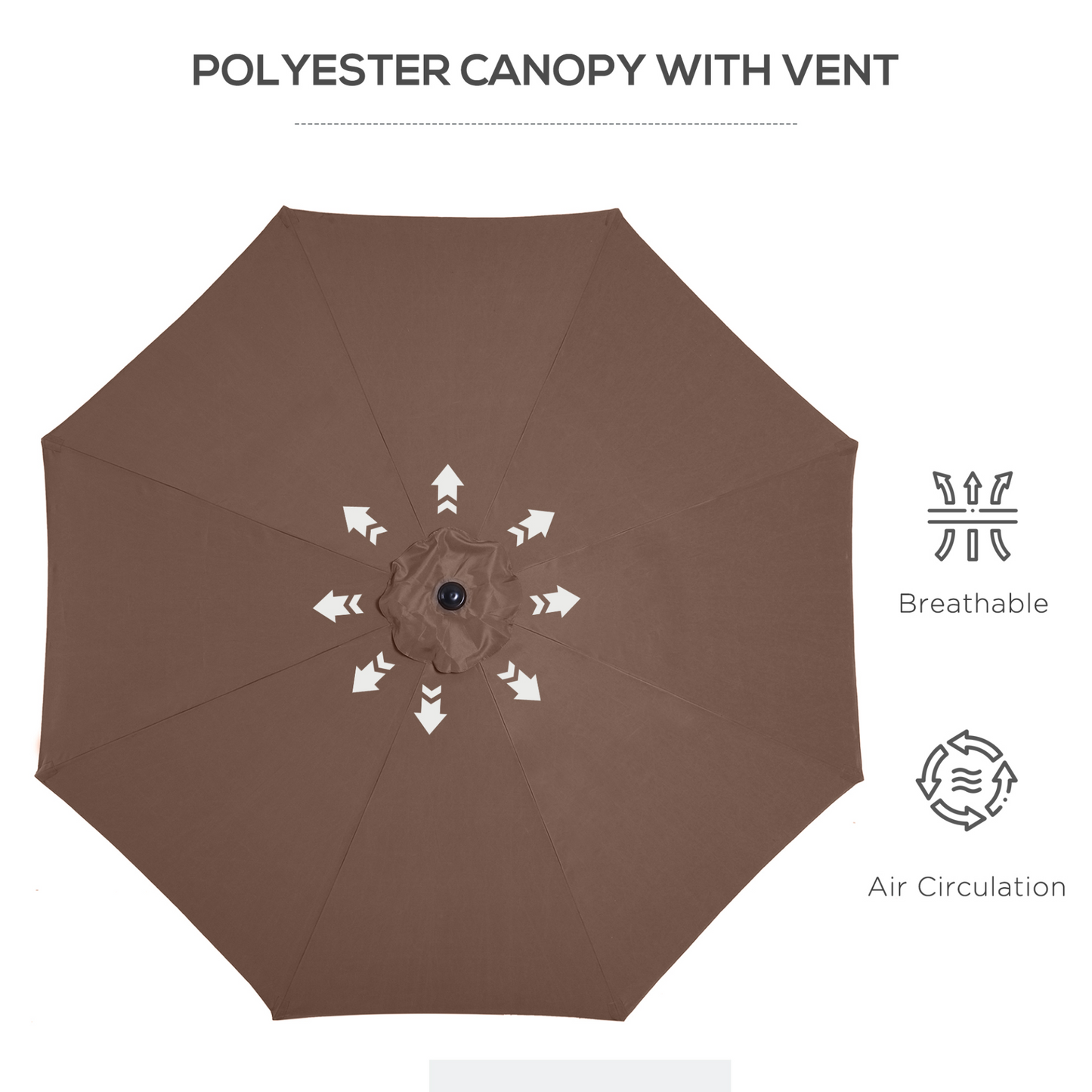 Outsunny 3(m) Tilting Parasol Garden Umbrellas, Outdoor Sun Shade with 8 Ribs, Tilt and Crank Handle for Balcony, Bench, Garden, Coffee MyLibelula