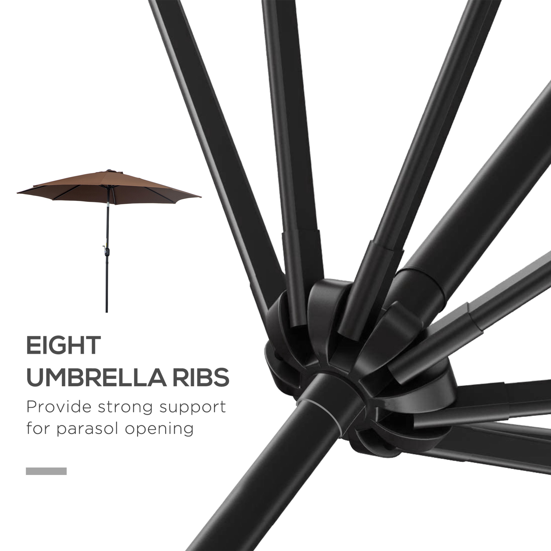 Outsunny 3(m) Tilting Parasol Garden Umbrellas, Outdoor Sun Shade with 8 Ribs, Tilt and Crank Handle for Balcony, Bench, Garden, Coffee MyLibelula