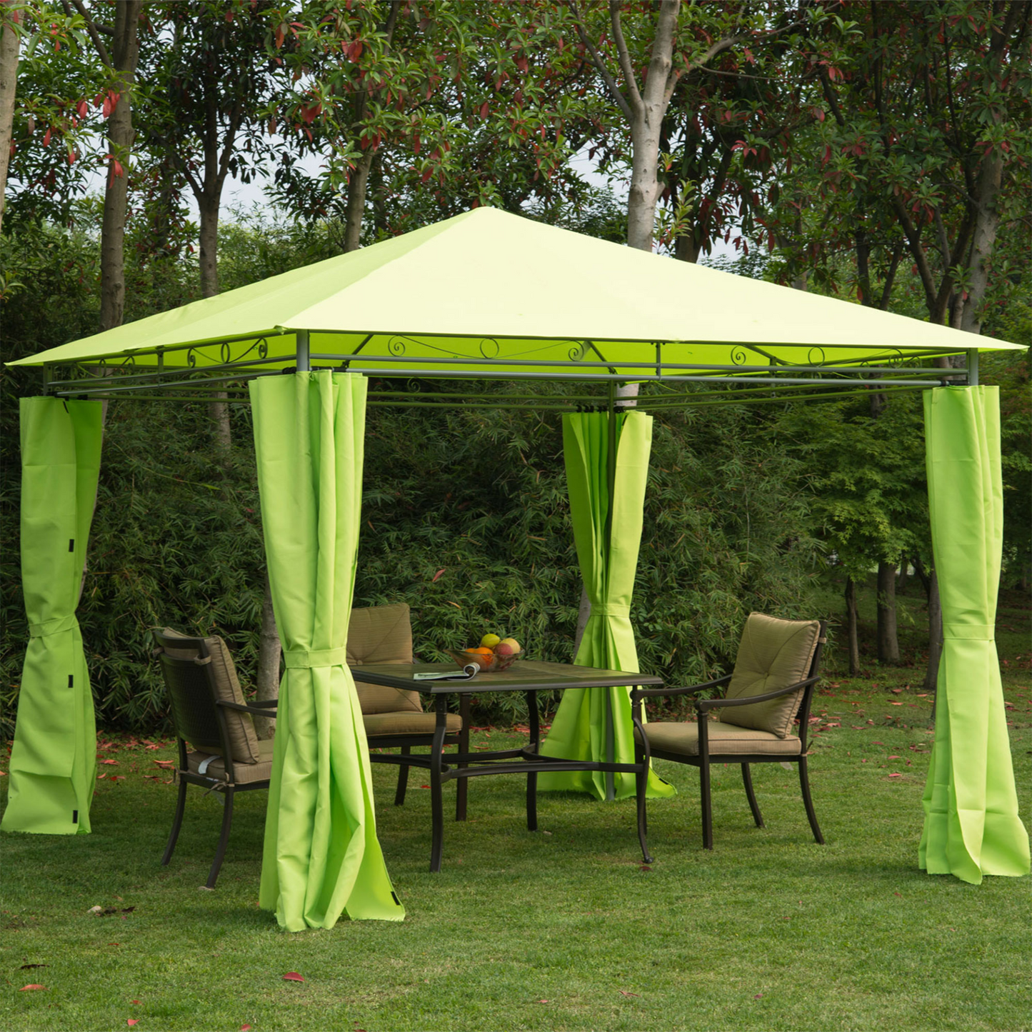 Outsunny 3 x 3 m Garden Metal Gazebo Marquee Patio Party Tent Canopy Shelter with Pavilion Sidewalls - Green MyLibelula