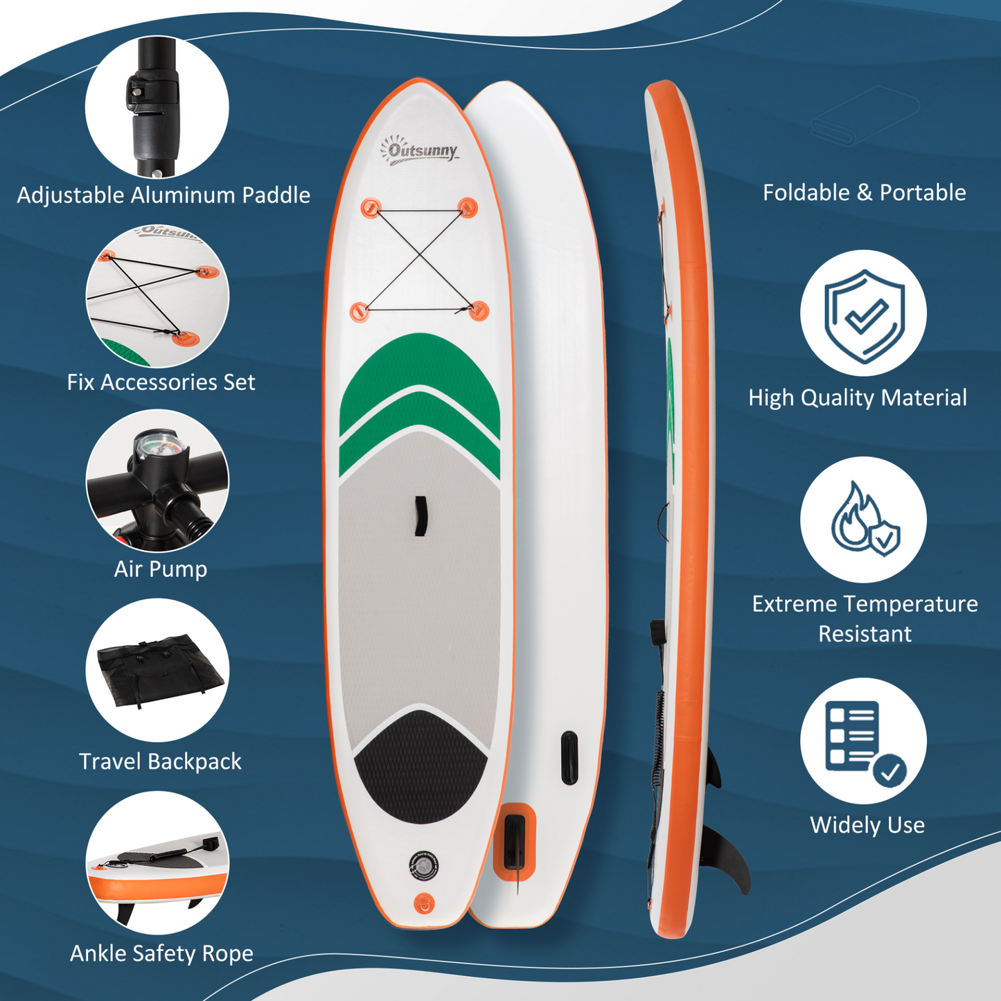 Outsunny Inflatable Non-Slip Paddle Stand Up Board - 10'6" x 30" x 6" with Paddle & Accessories MyLibelula