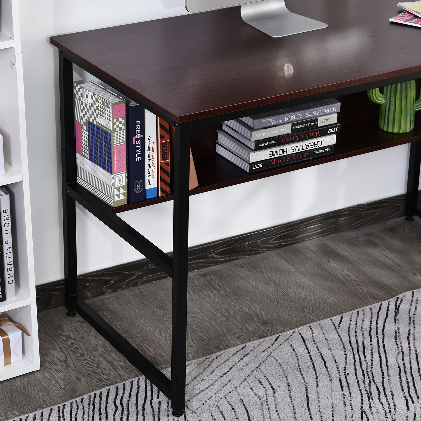 HOMCOM Computer Desk with Storage Shelf, Adjustable Feet, Metal Frame – Perfect for Home Office MyLibelula