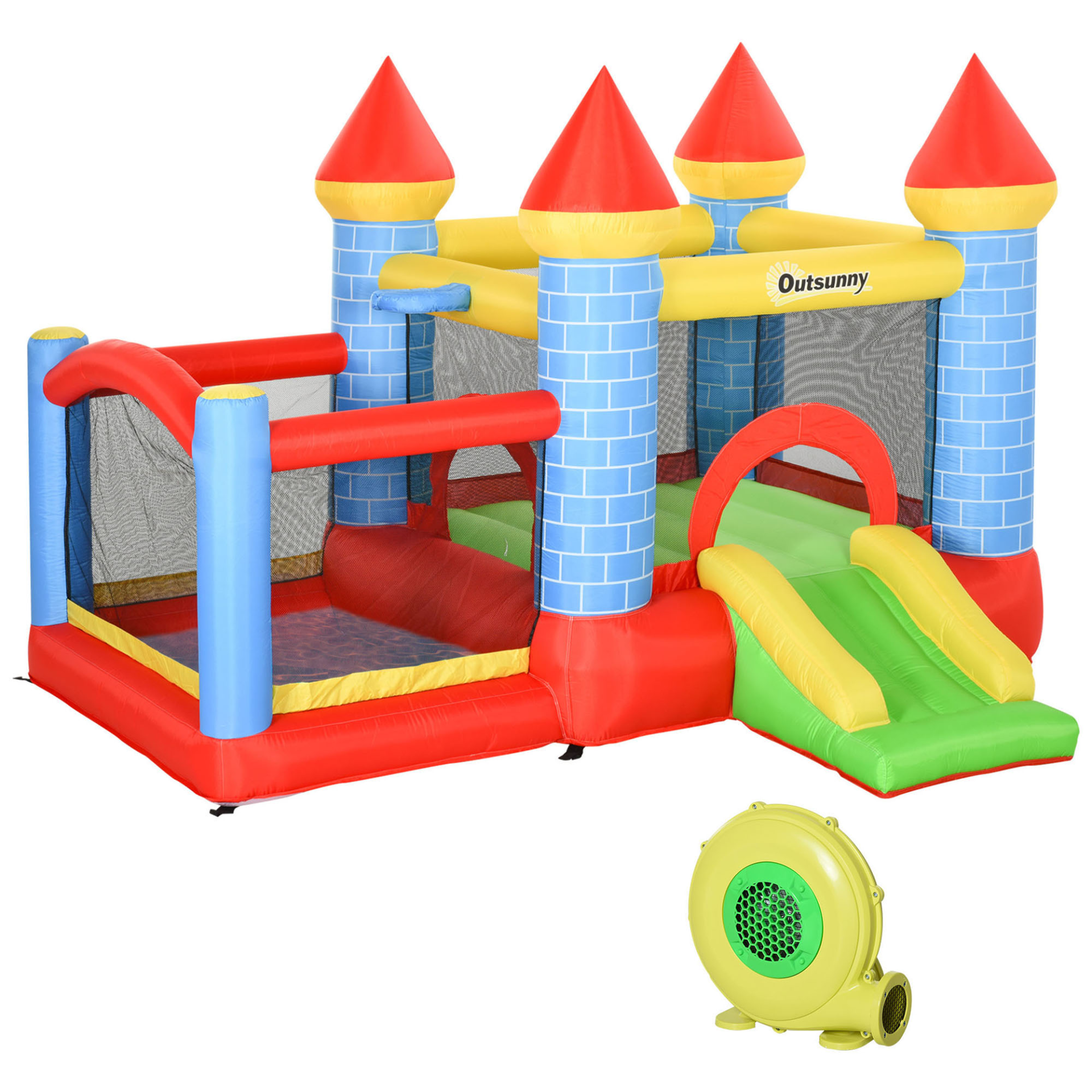 Outsunny Kids Bounce Castle House Inflatable Trampoline Slide Water Pool & Basket - 4-in-1 Fun for Ages 3-8 with Blower MyLibelula