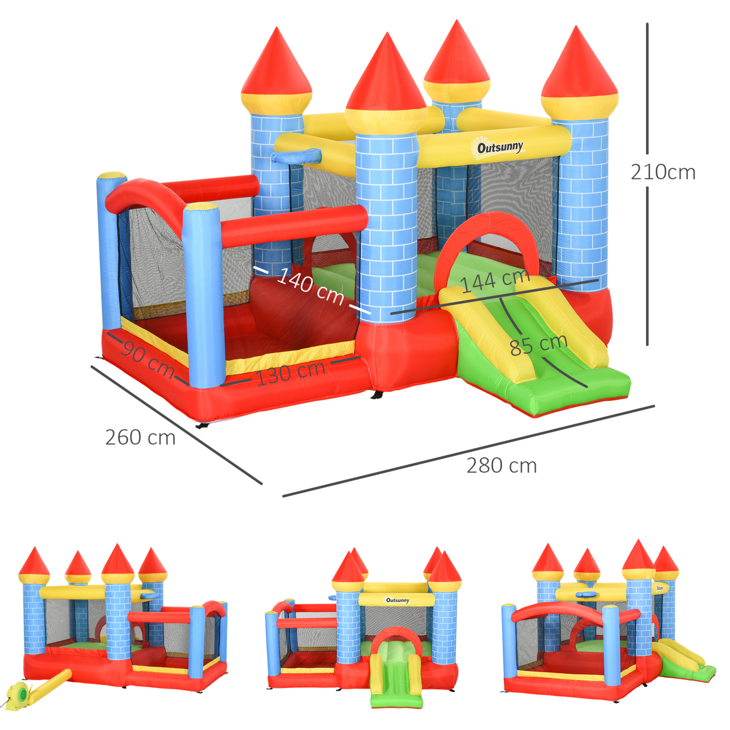 Outsunny Kids Bounce Castle House Inflatable Trampoline Slide Water Pool & Basket - 4-in-1 Fun for Ages 3-8 with Blower MyLibelula