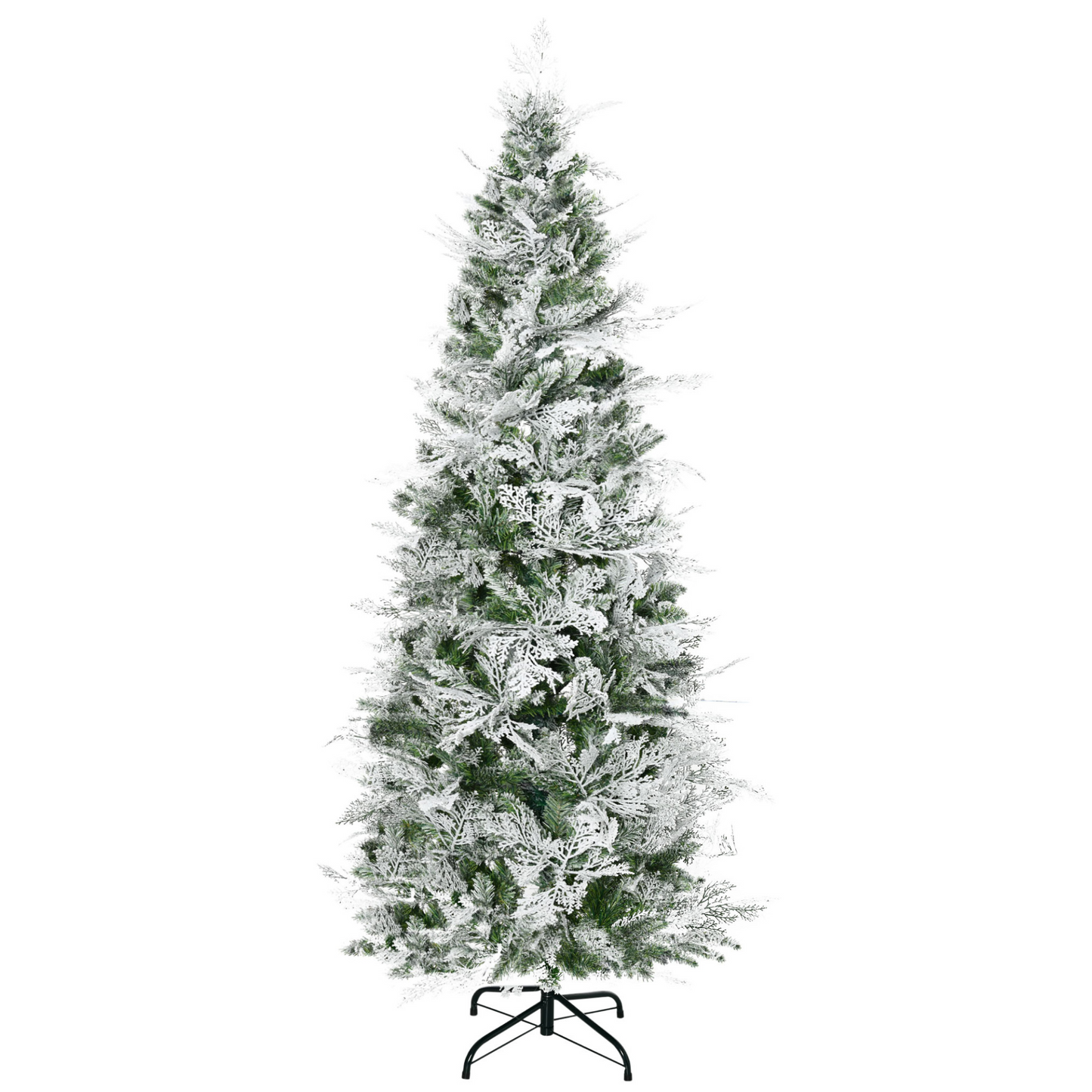 HOMCOM 6 Ft Pencil Snow Flocked Artificial Christmas Tree with Realistic Cypress Branches and Auto Open, Green MyLibelula