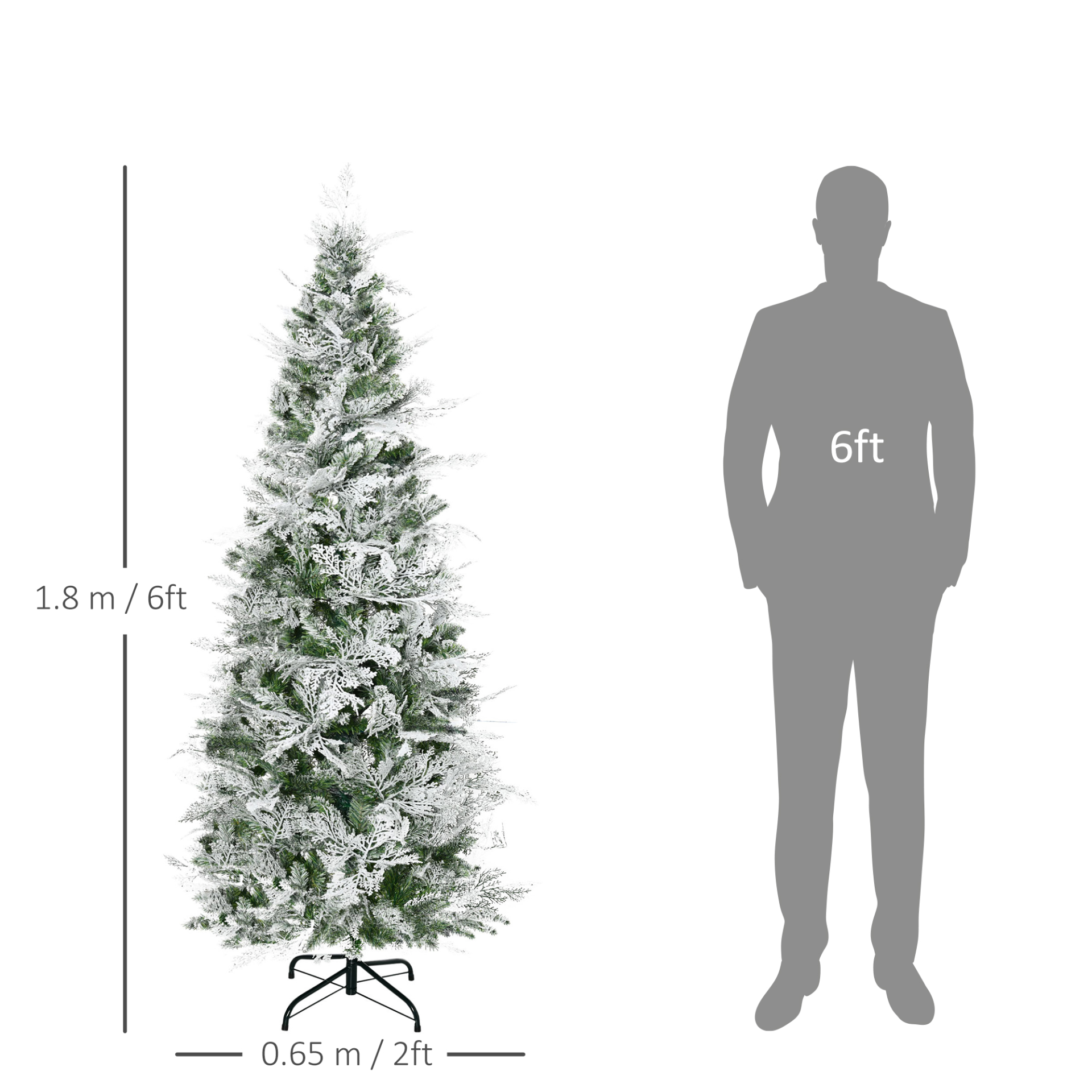 HOMCOM 6 Ft Pencil Snow Flocked Artificial Christmas Tree with Realistic Cypress Branches and Auto Open, Green MyLibelula