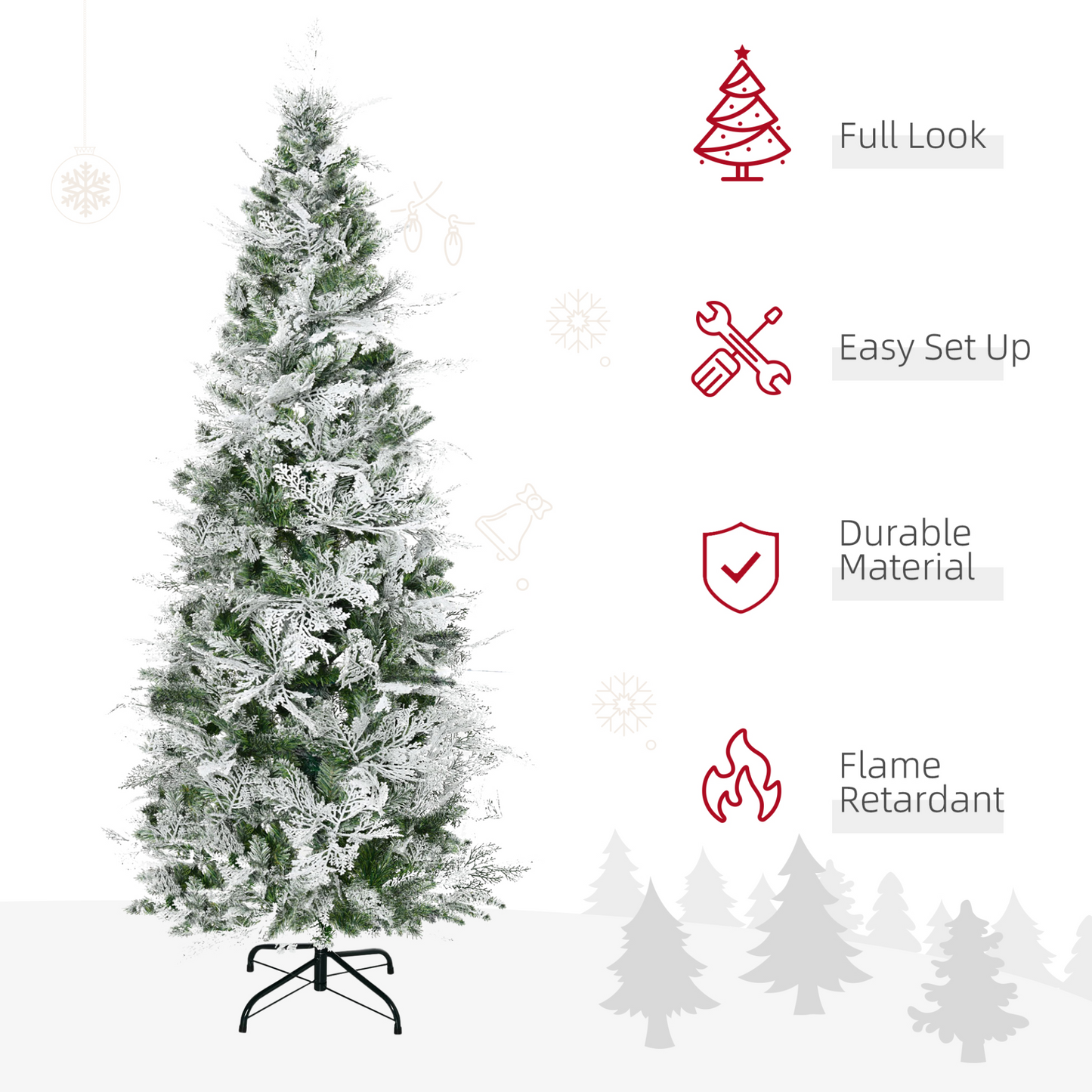 HOMCOM 6 Ft Pencil Snow Flocked Artificial Christmas Tree with Realistic Cypress Branches and Auto Open, Green MyLibelula