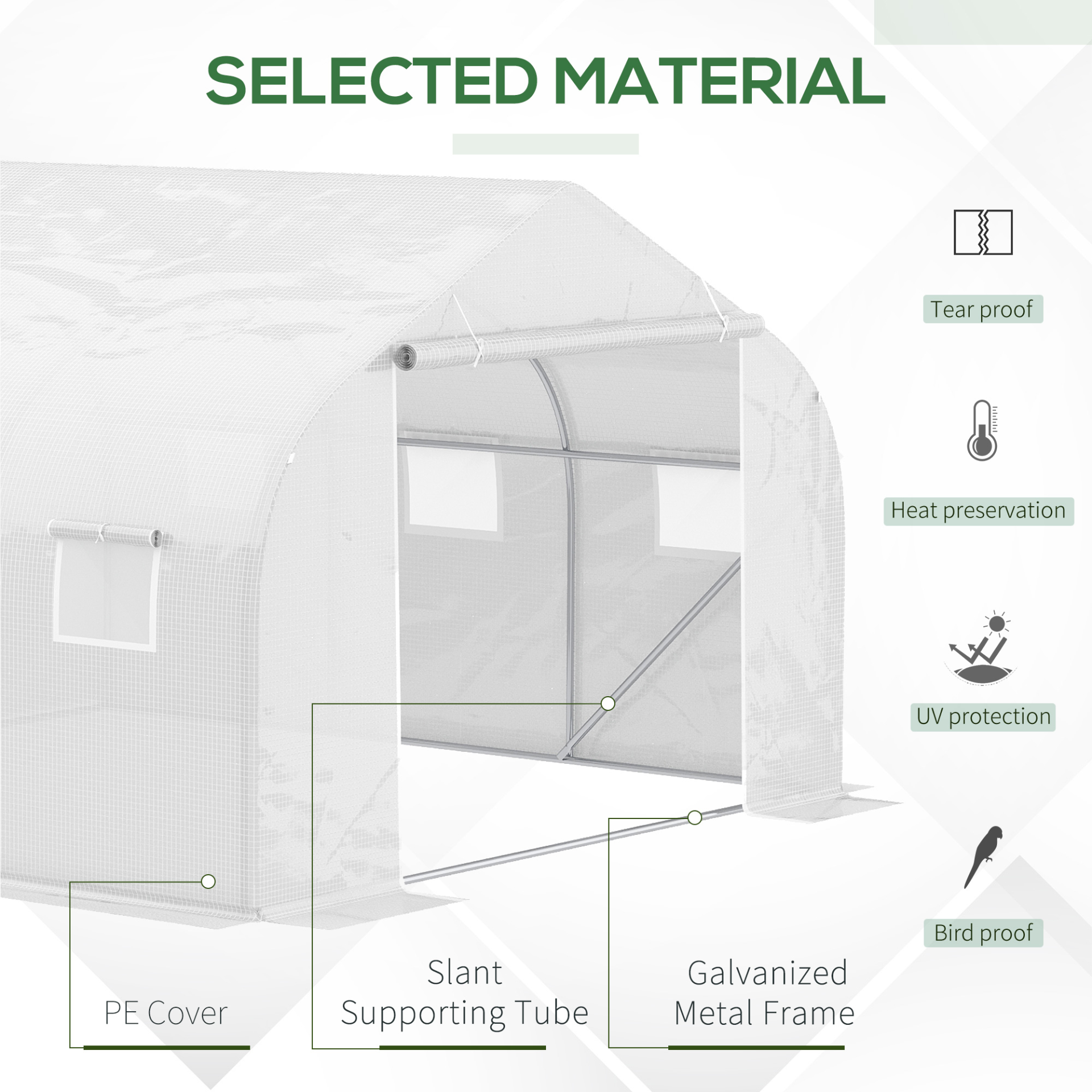 Outsunny Walk-In Polytunnel Greenhouse with Galvanised Steel Frame & Roll-Up Door, 4.5 x 3 x 2m, White MyLibelula