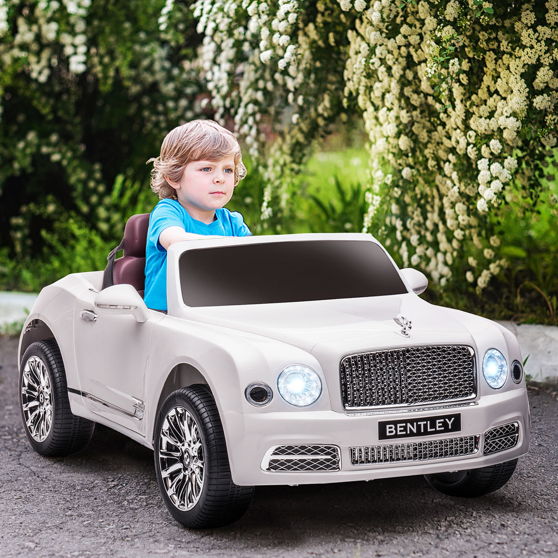 HOMCOM Bentley Mulsanne 12V Kids Electric Ride-On Car with Remote Control, Music & Lights - White MyLibelula