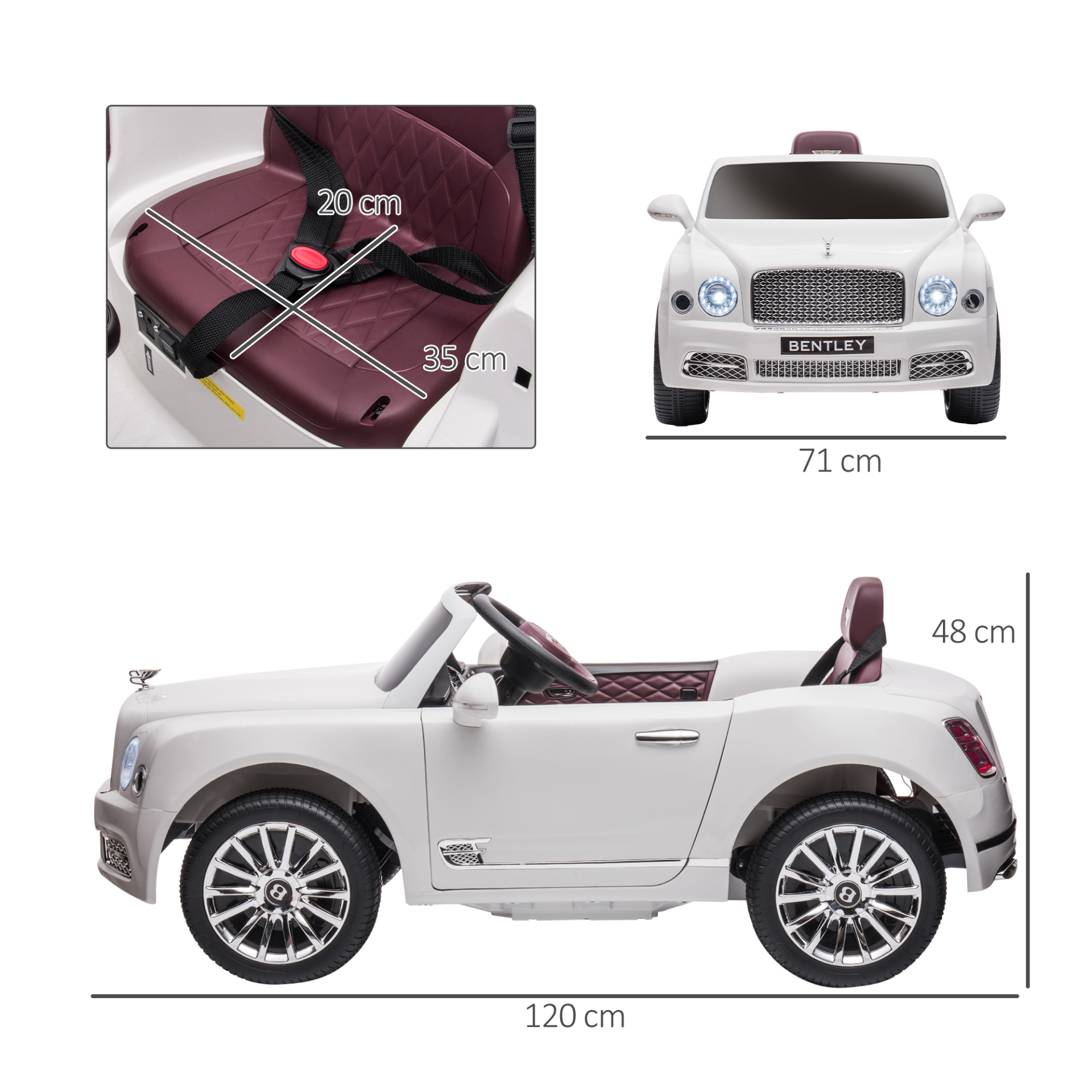 HOMCOM Bentley Mulsanne 12V Kids Electric Ride-On Car with Remote Control, Music & Lights - White MyLibelula