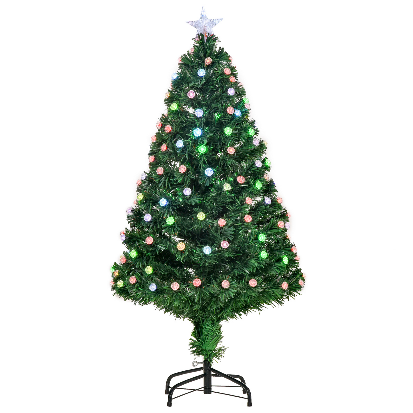 HOMCOM 4FT Pre-Lit Artificial Christmas Tree with Fibre Optic Decorations and LED Lights - Green MyLibelula