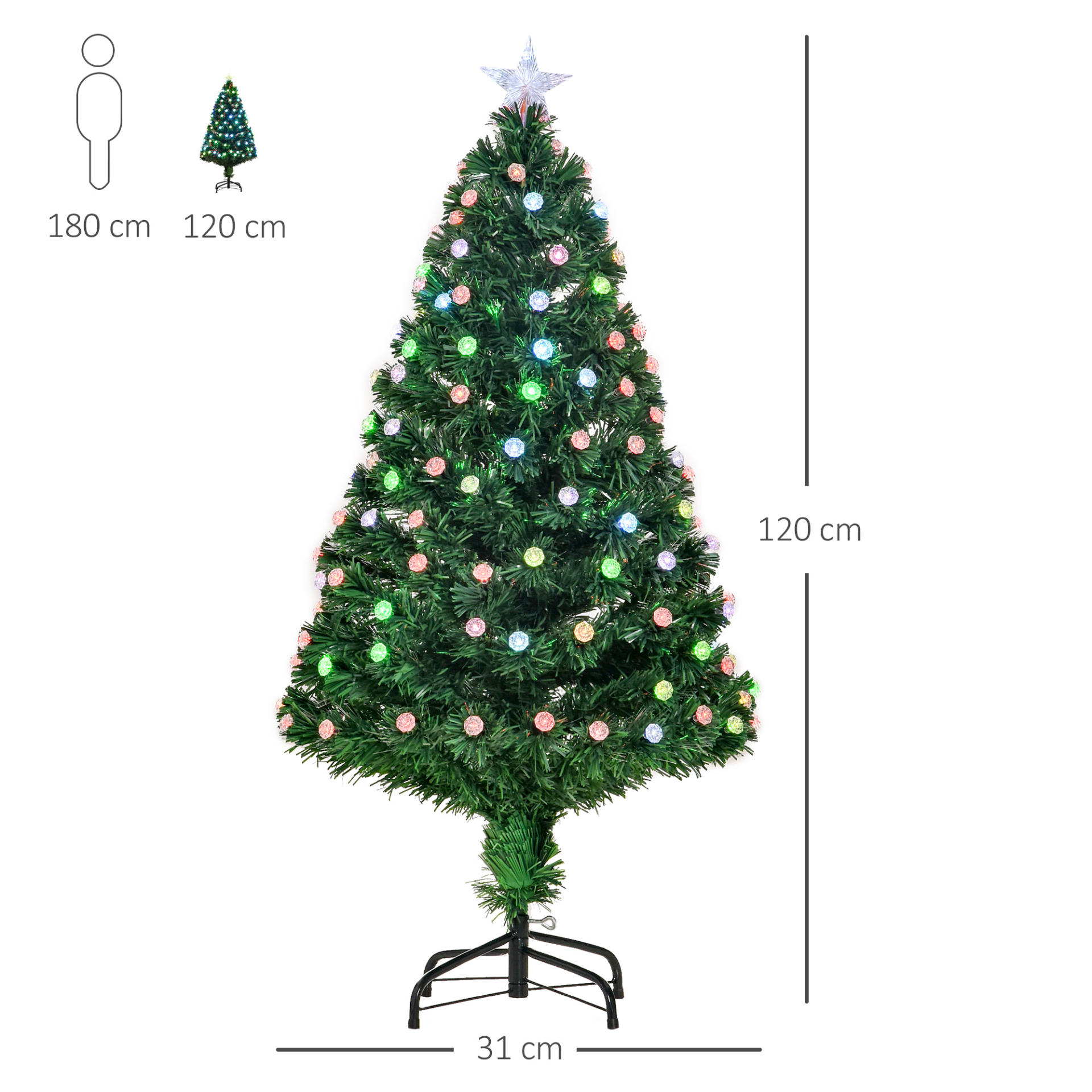 HOMCOM 4FT Pre-Lit Artificial Christmas Tree with Fibre Optic Decorations and LED Lights - Green MyLibelula