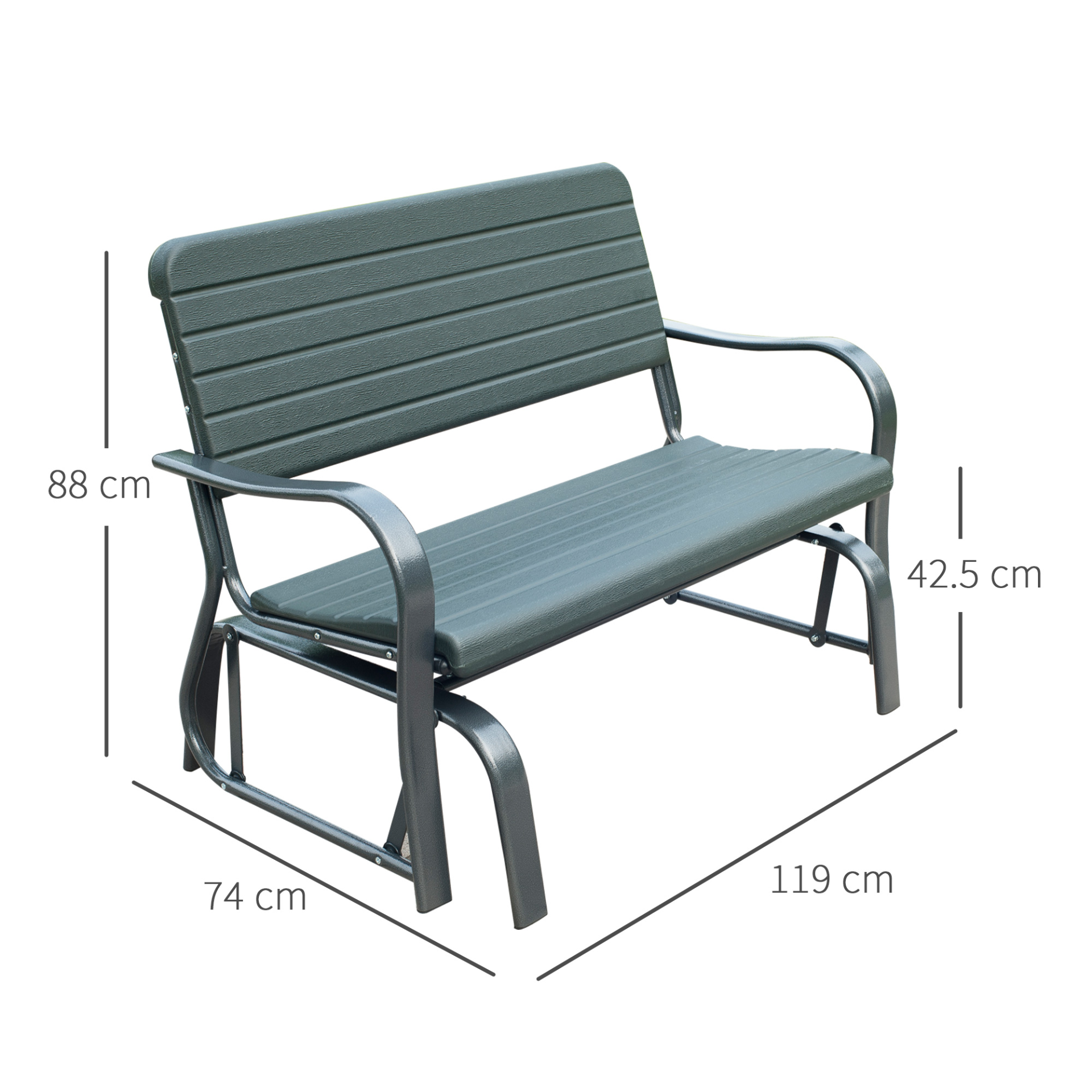 Outsunny Garden Double Glider Bench - 2 Seater HDPE Metal Swing Chair for Outdoor Patio & Porch MyLibelula