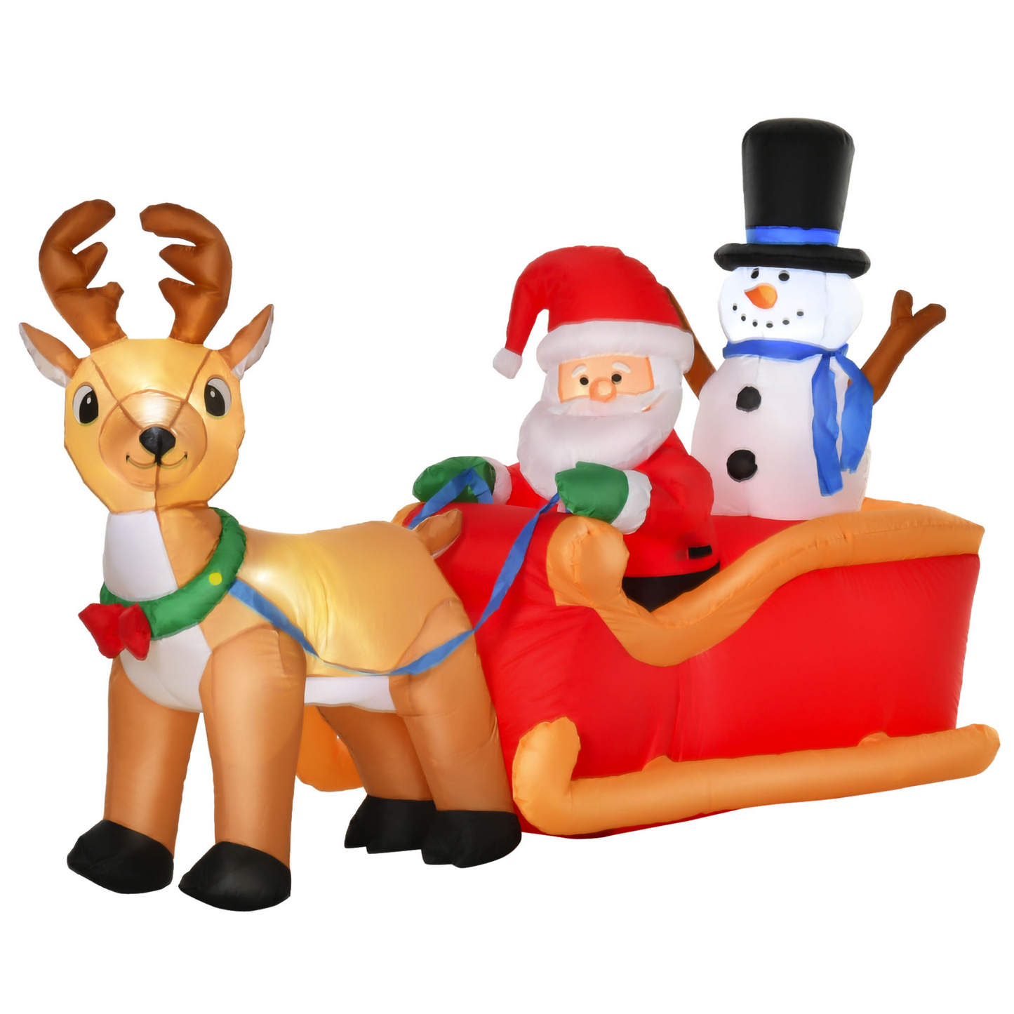 HOMCOM 4ft Christmas Inflatable Santa Claus on Sleigh with Deer, LED Lighted for Indoor & Outdoor Decorations MyLibelula