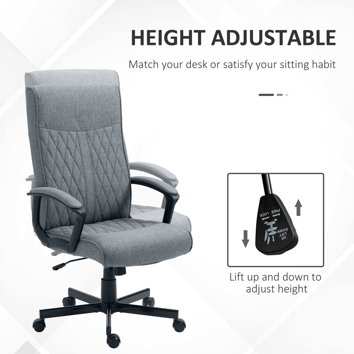 Vinsetto High-Back Home Office Chair, Adjustable Linen Swivel Computer Chair, Dark Grey MyLibelula