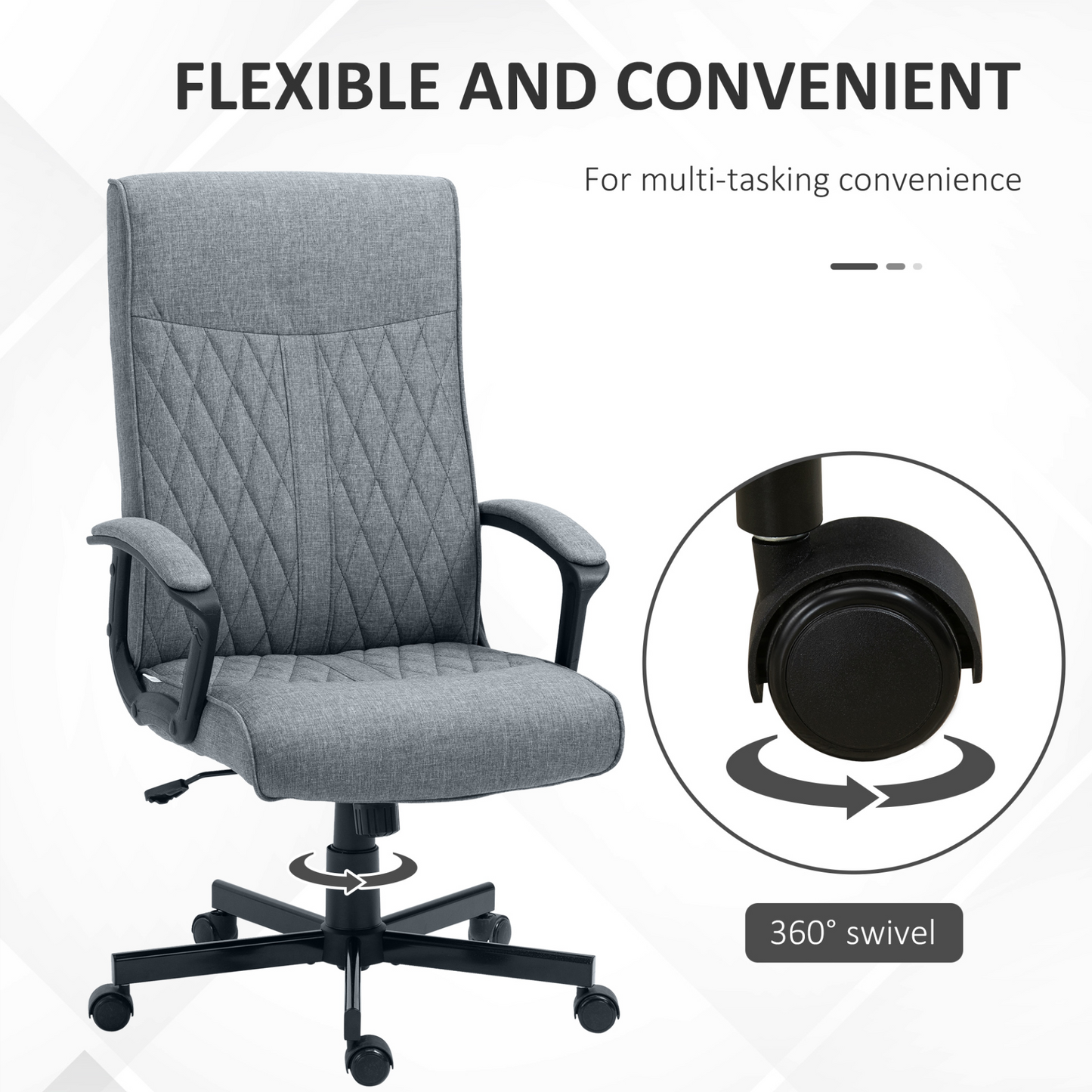 Vinsetto High-Back Home Office Chair, Adjustable Linen Swivel Computer Chair, Dark Grey MyLibelula