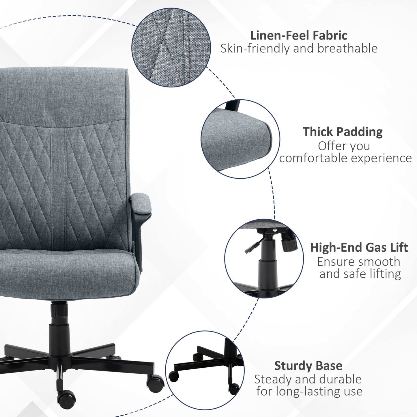 Vinsetto High-Back Home Office Chair, Adjustable Linen Swivel Computer Chair, Dark Grey MyLibelula