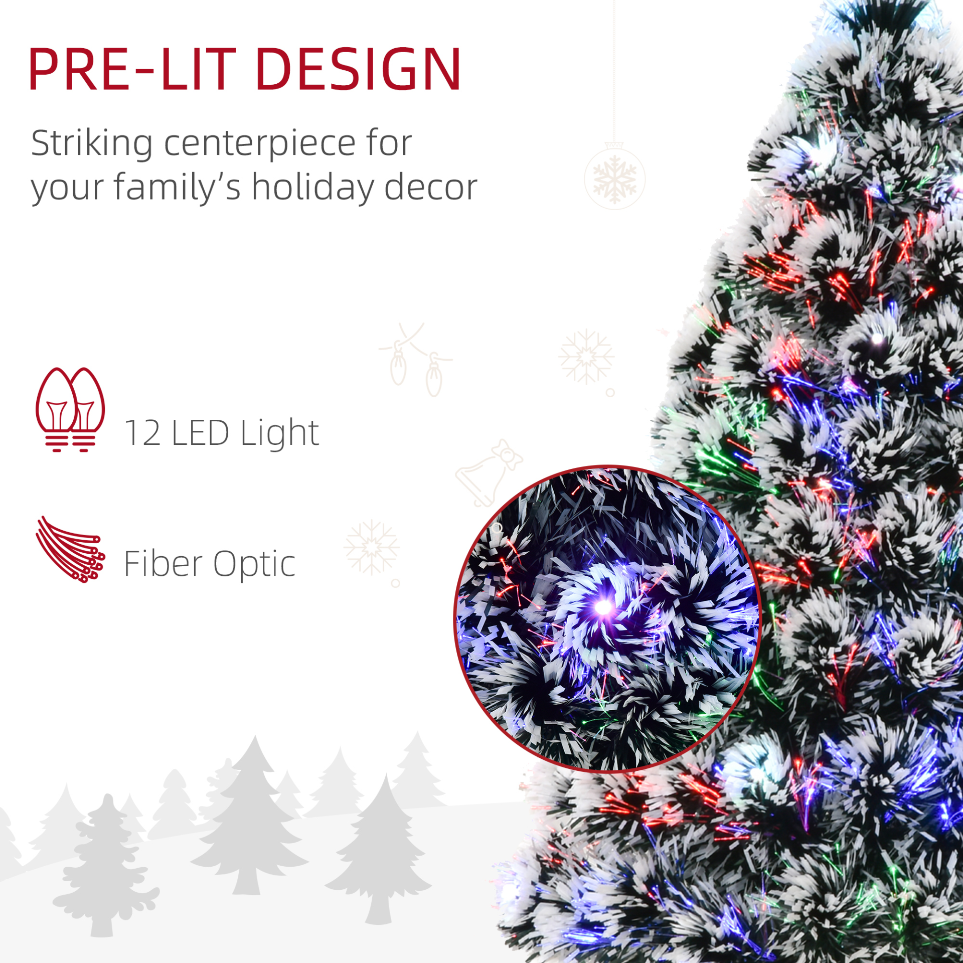 HOMCOM 3ft Artificial Prelit Christmas Tree with Colourful LED Lighting & Snow-Dipped Branches MyLibelula