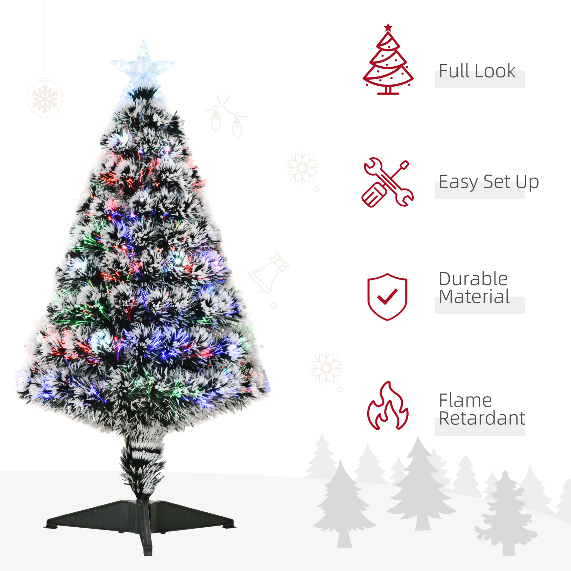 HOMCOM 3ft Artificial Prelit Christmas Tree with Colourful LED Lighting & Snow-Dipped Branches MyLibelula