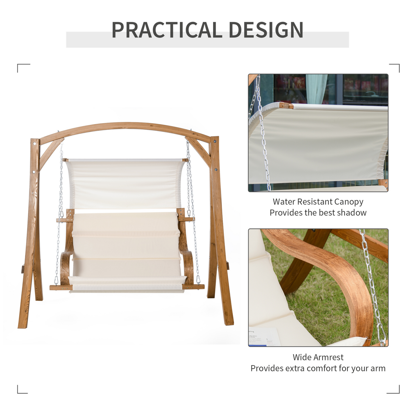 Outsunny Wooden Garden Swing Chair – A-Frame Log Swing Bench with Canopy & Cushion for Patio, Garden, and Yard MyLibelula