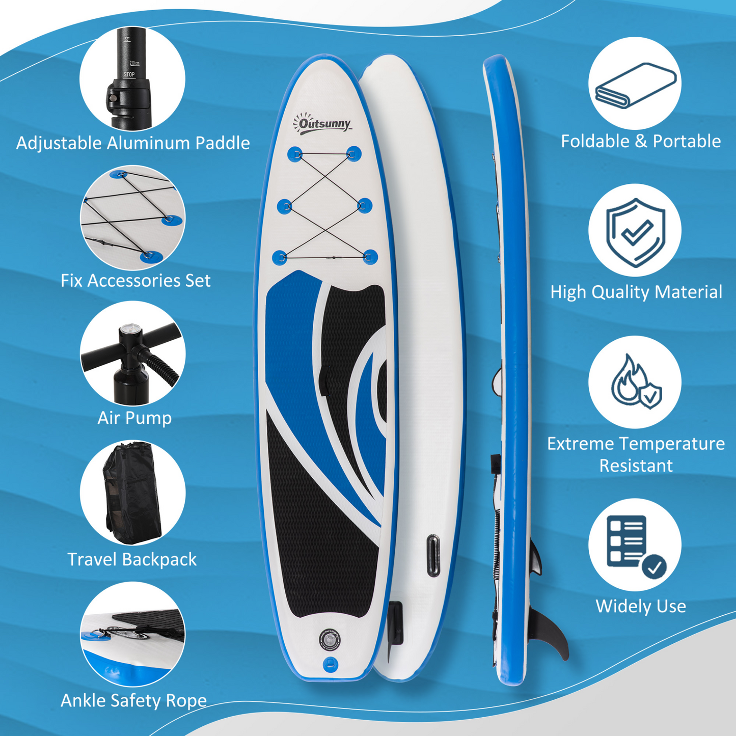 Outsunny 10'6" x 30" x 6" Inflatable Paddle Board with Adjustable Aluminium Paddle, Non-Slip Deck, and ISUP Accessories | Portable SUP Kit with Carry Bag MyLibelula