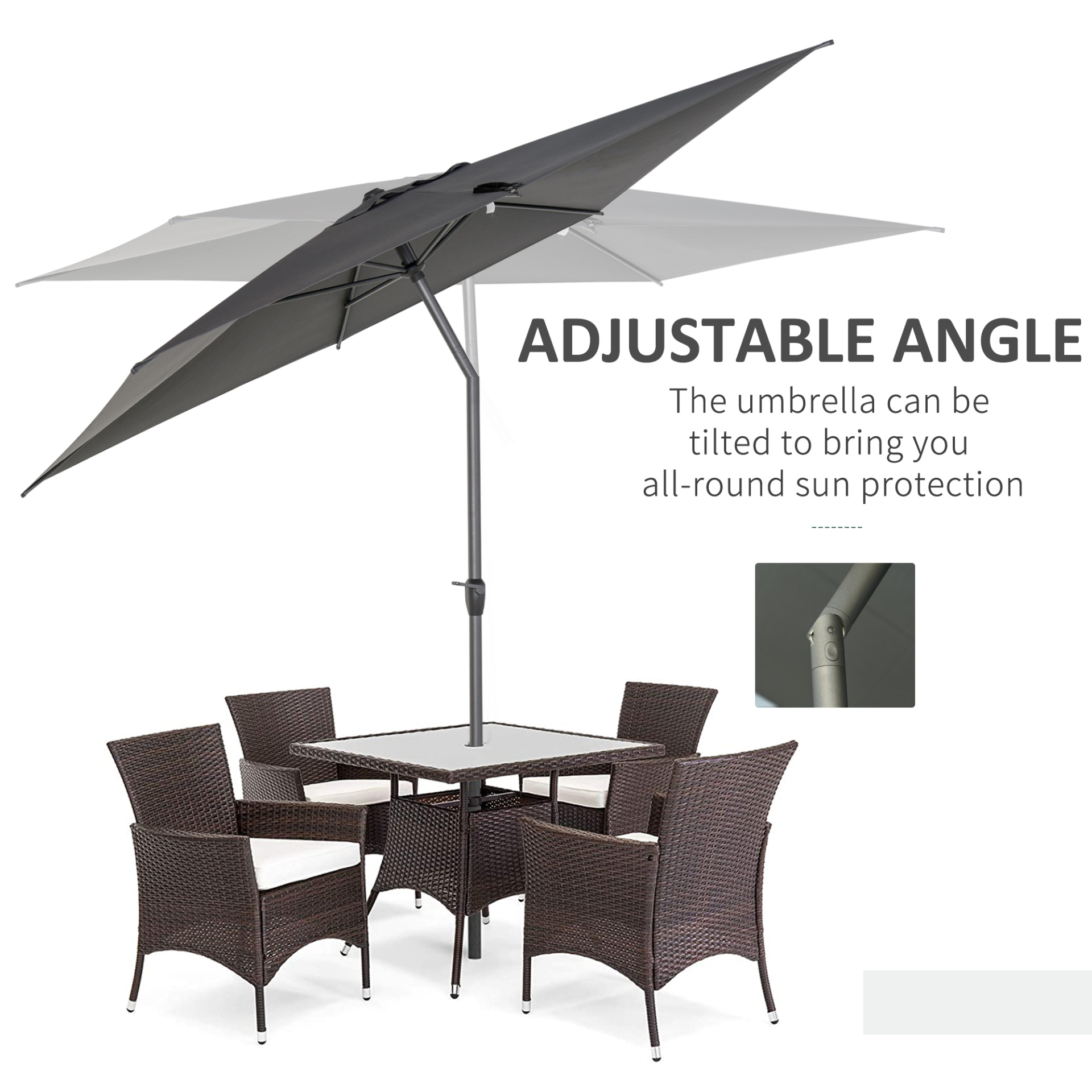 Outsunny 3x2M Sun Parasol Umbrella - Garden Patio Tilt Shade Canopy, Grey MyLibelula