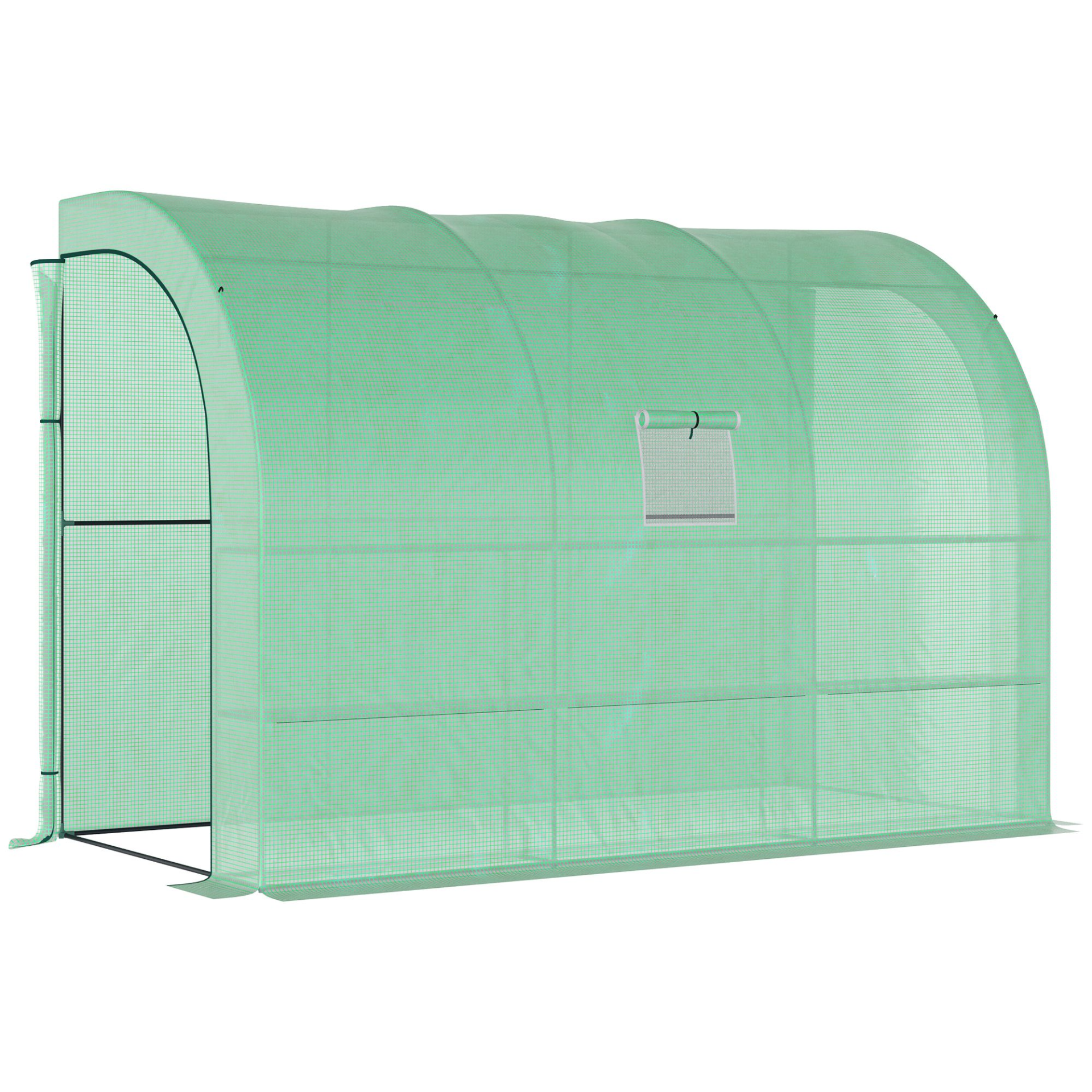 Outsunny Walk-In Lean to Wall Greenhouse with Windows, Doors, 2 Tiers, and 6 Wired Shelves - 300L x 150W x 215Hcm, Green MyLibelula