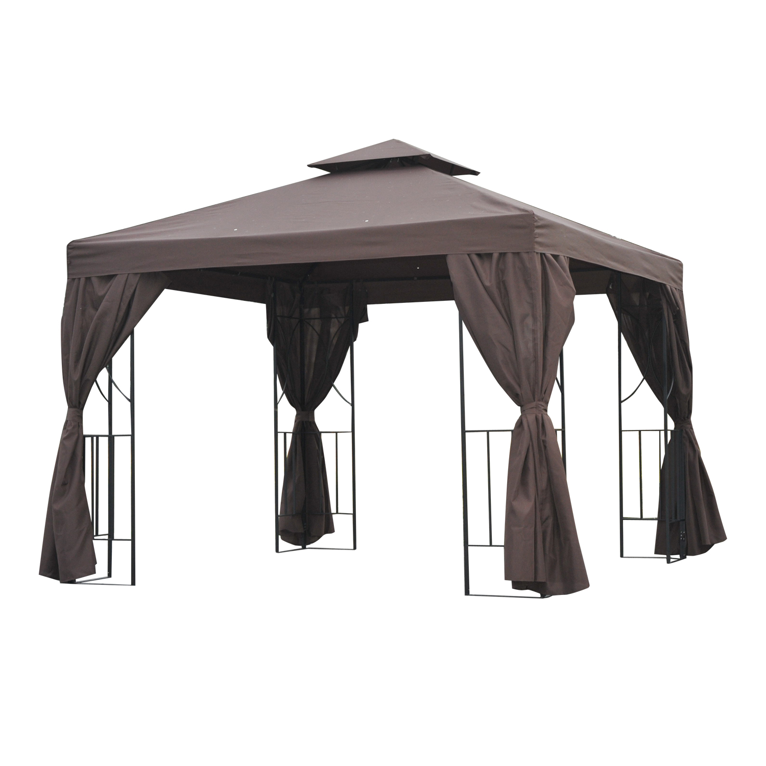 Outsunny 3 x 3 m Garden Metal Gazebo with Pavilion Sidewalls - Brown | Ideal for Weddings & Parties MyLibelula