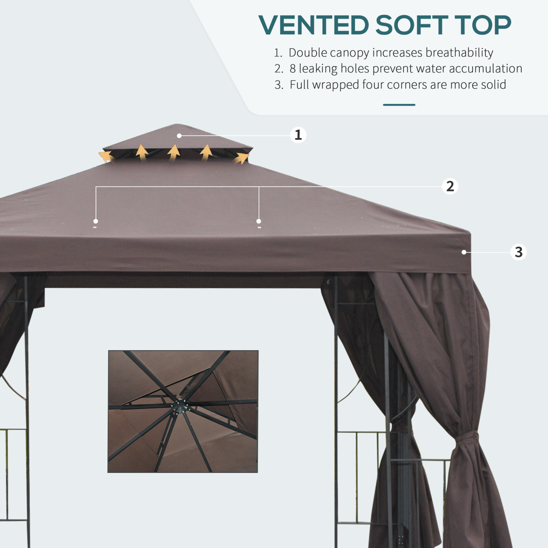 Outsunny 3 x 3 m Garden Metal Gazebo with Pavilion Sidewalls - Brown | Ideal for Weddings & Parties MyLibelula