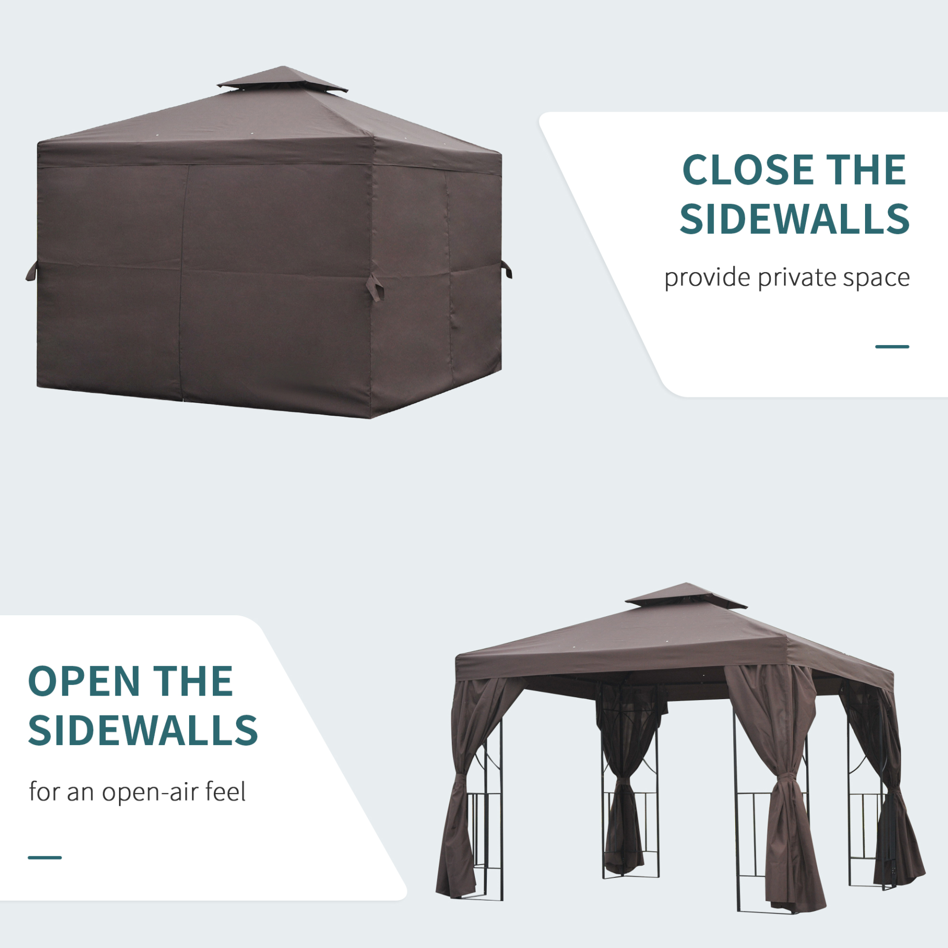 Outsunny 3 x 3 m Garden Metal Gazebo with Pavilion Sidewalls - Brown | Ideal for Weddings & Parties MyLibelula