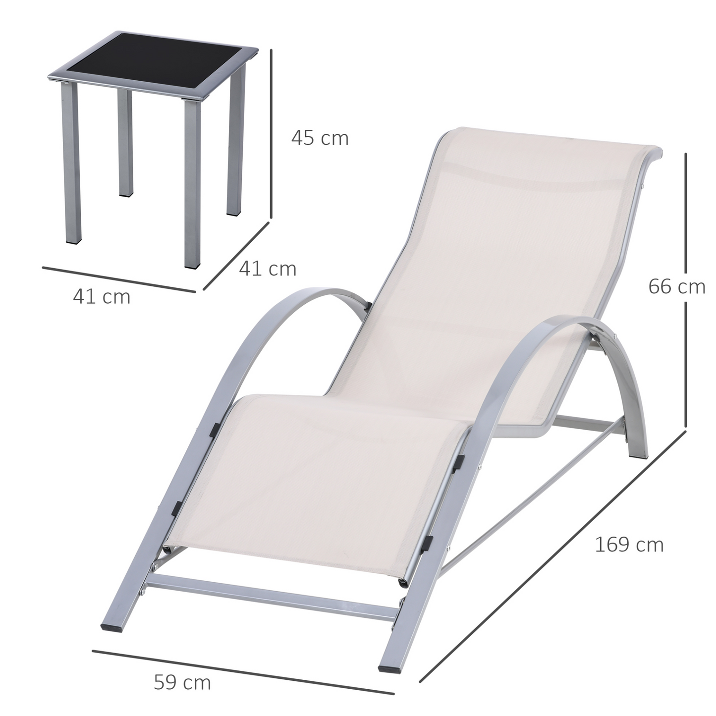 Outsunny 3-Piece Lounge Chair Set with Metal Frame & Tempered Glass Table - Cream MyLibelula