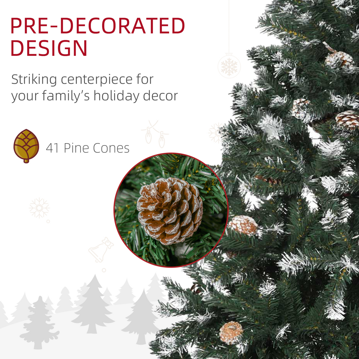 HOMCOM 5FT Artificial Christmas Tree with Pine Cones, Automatic Open, Realistic Snow-Flocked Holiday Decoration MyLibelula