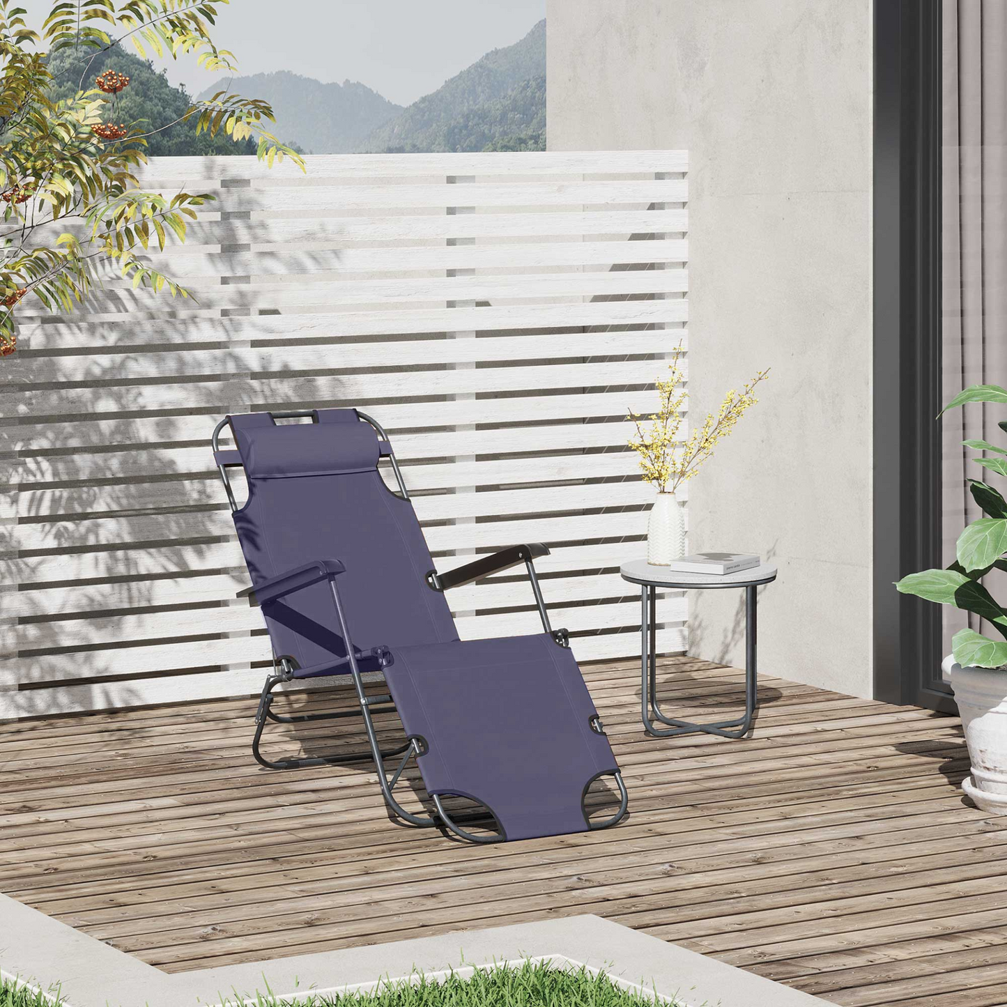 Outsunny 2 in 1 Sun Lounger Chair - Folding Reclining Chair with Adjustable Back and Pillow, Grey MyLibelula