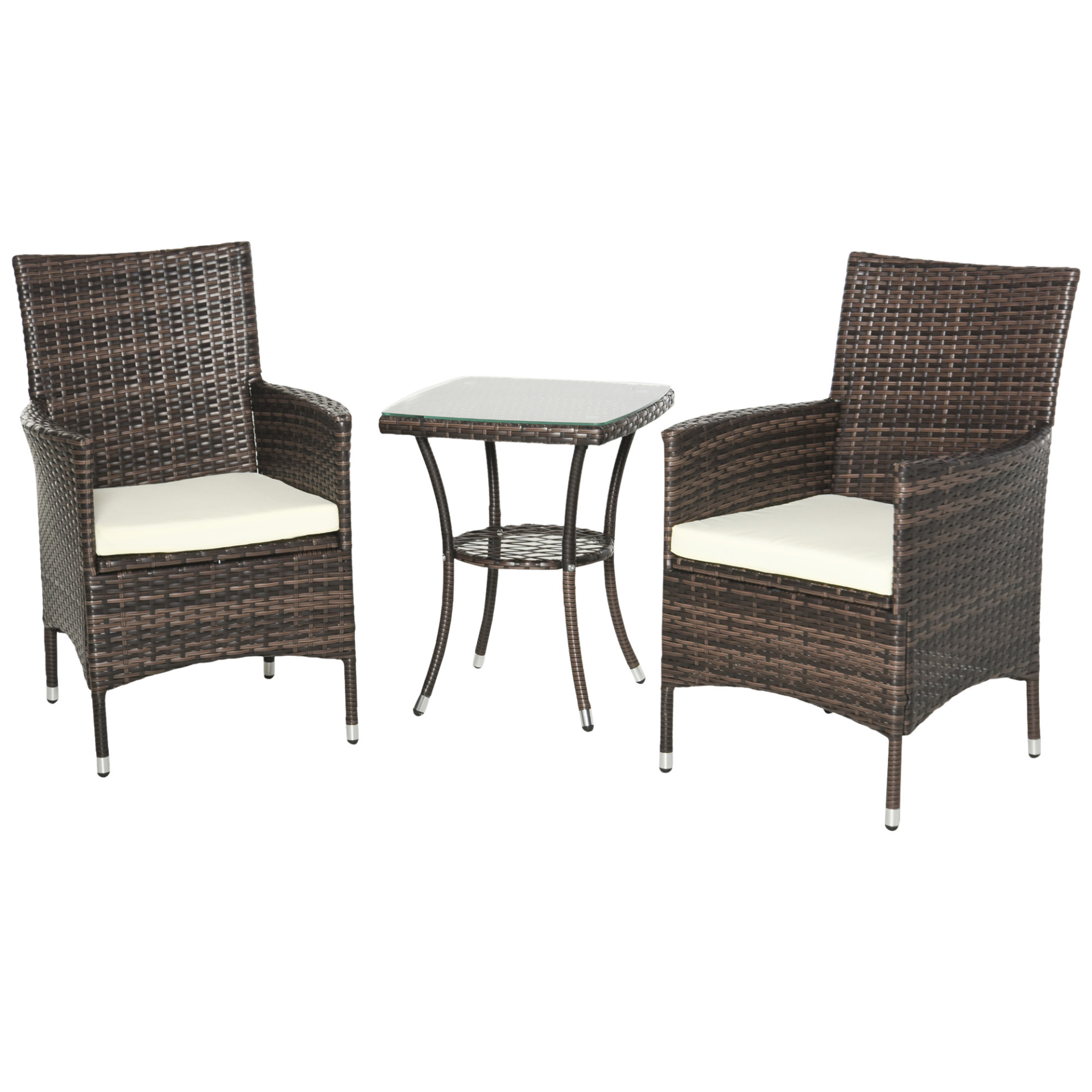 Outsunny 3-Piece Garden Rattan Bistro Set - Perfect for Patio, Balcony, and Conservatory - Brown MyLibelula