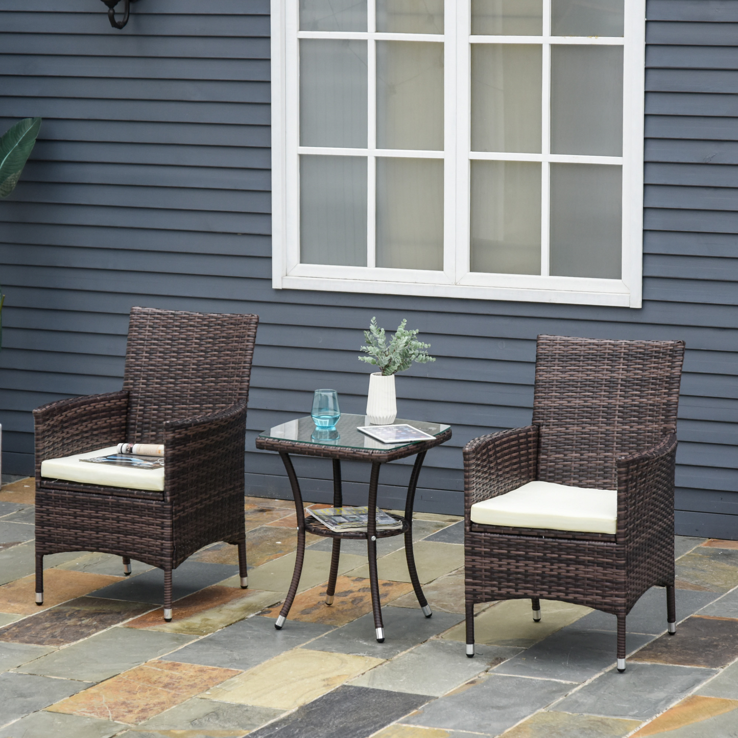 Outsunny 3-Piece Garden Rattan Bistro Set - Perfect for Patio, Balcony, and Conservatory - Brown MyLibelula