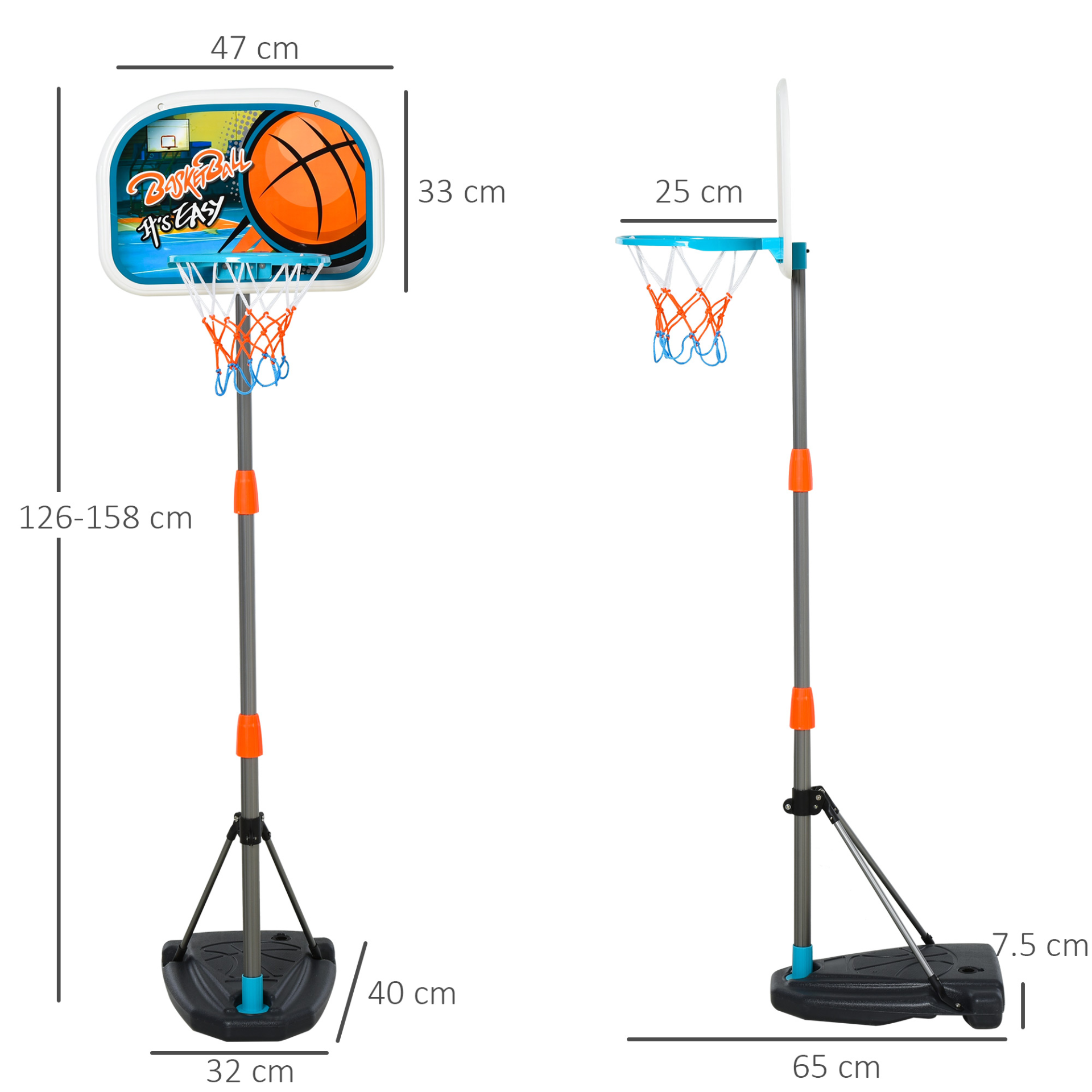 HOMCOM Portable Kids Basketball Hoop & Stand Set | Adjustable Height 126-158 cm, Ball, Pump & Net Included MyLibelula